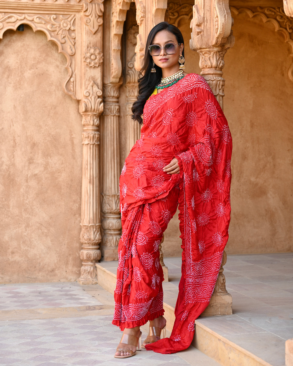 LADDU BANDHANI SILK SAREE RED