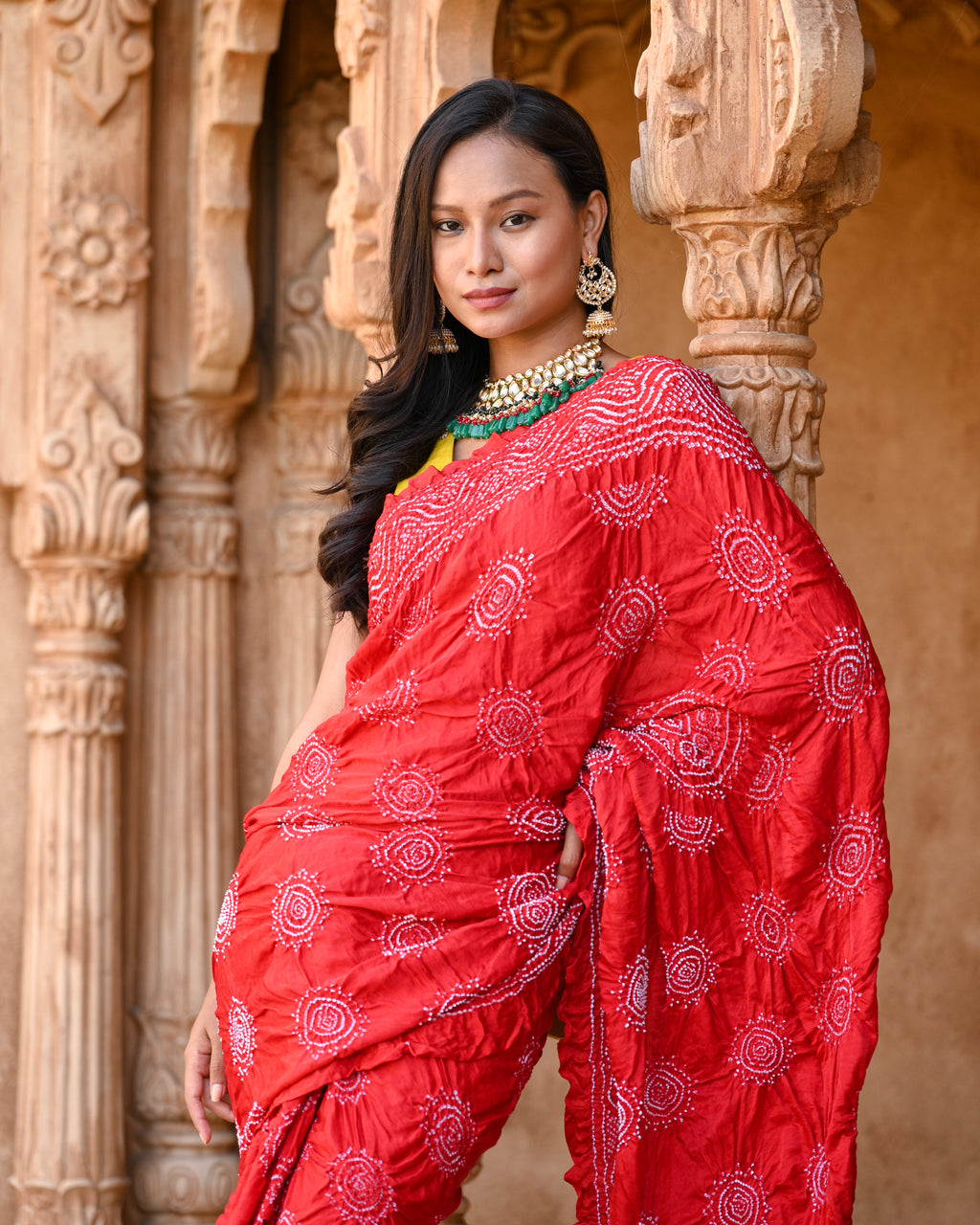 RED CLASSIC TRADITIONAL BANDHANI SILK SAREE