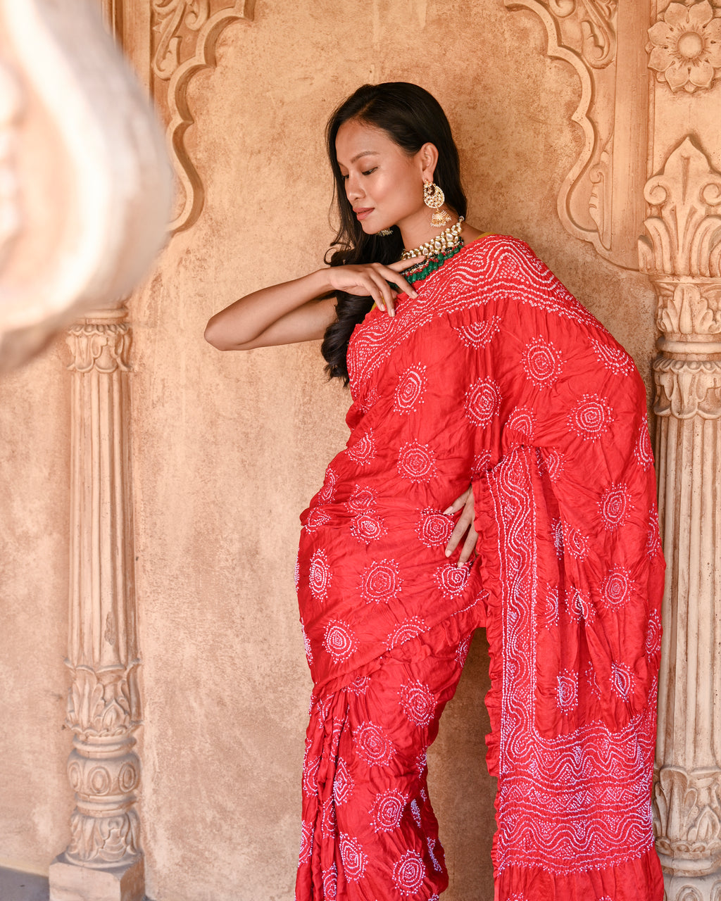 RED CLASSIC TRADITIONAL BANDHANI SILK SAREE