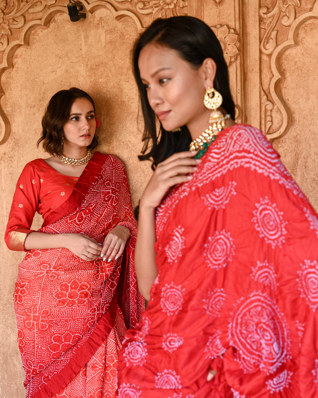 RED POPPY FLOWER BANDHANI SILK SAREE
