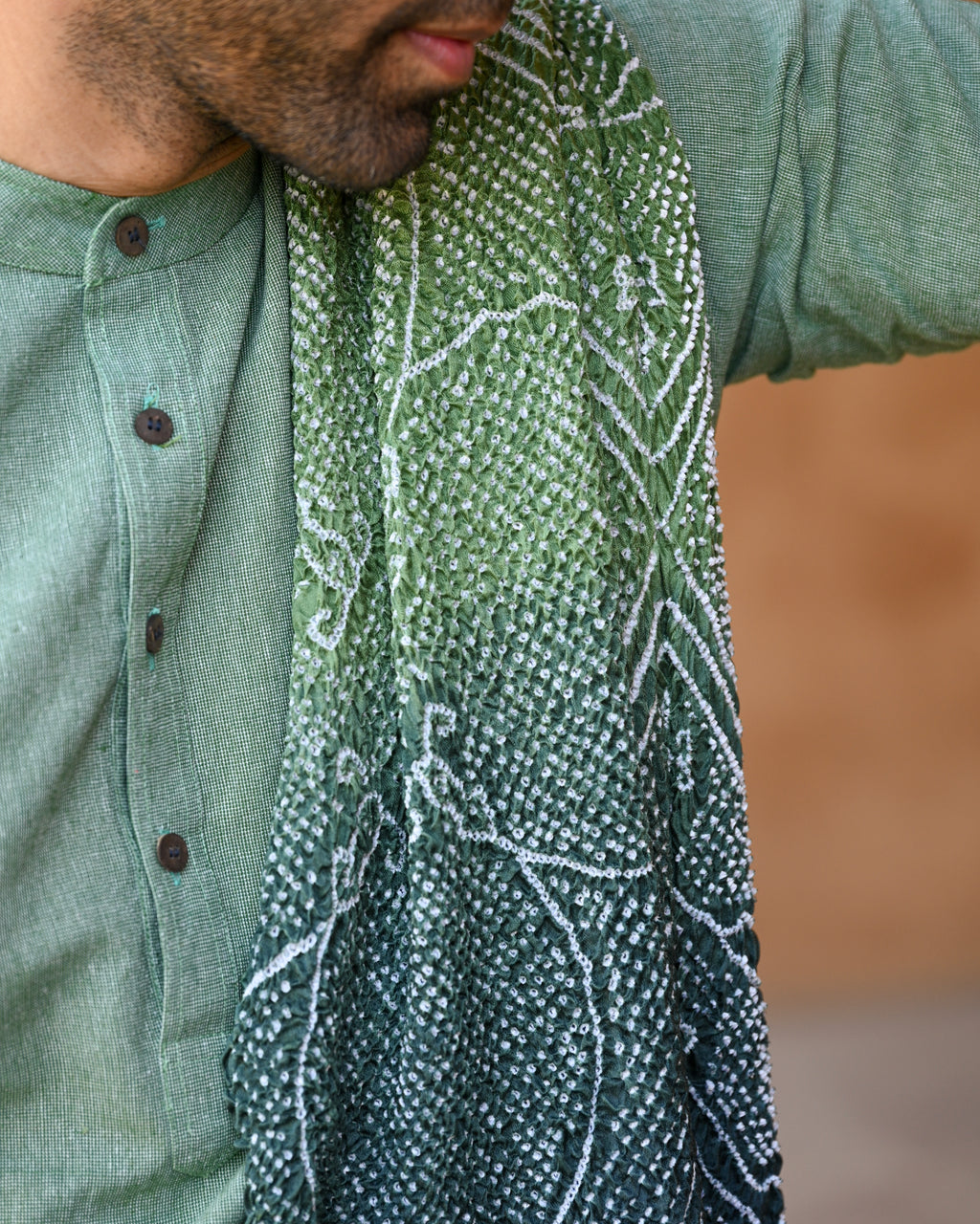 GREEN-NAVY BLUE FLOWER BANDHAANI SILK DUPATTA