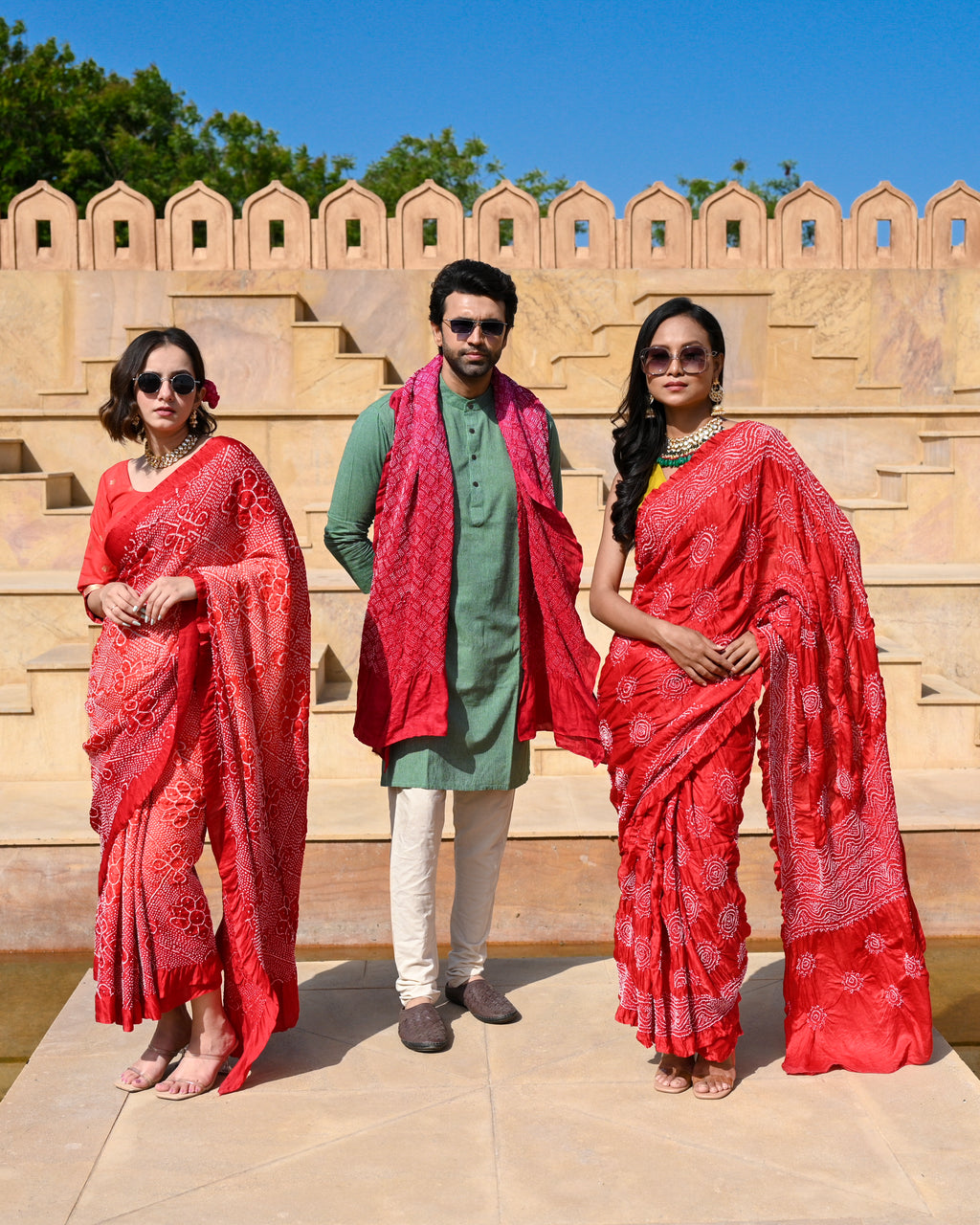 RED POPPY FLOWER BANDHANI SILK SAREE