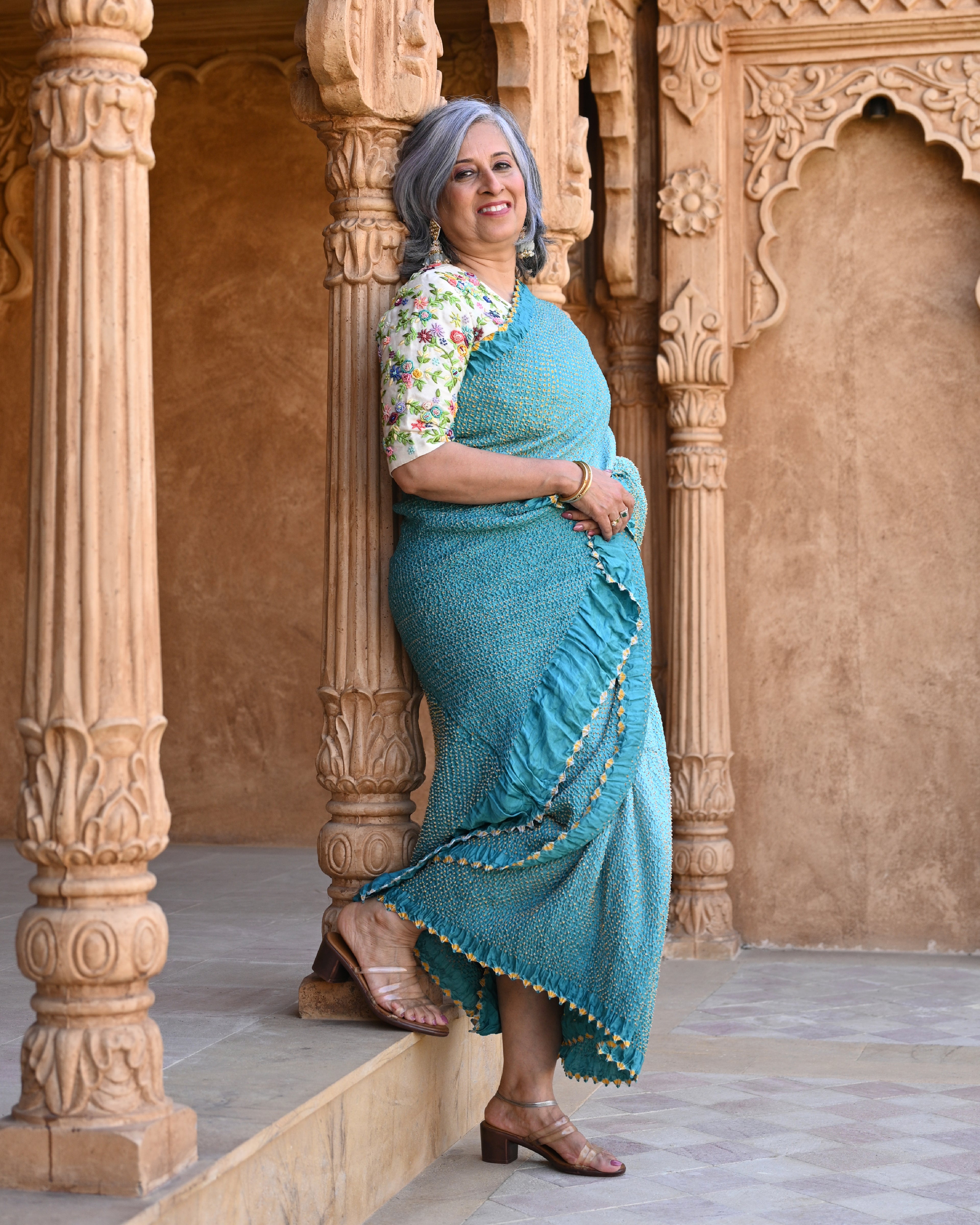 BLUE ETERNAL DOTS BANDHANI SILK SAREE