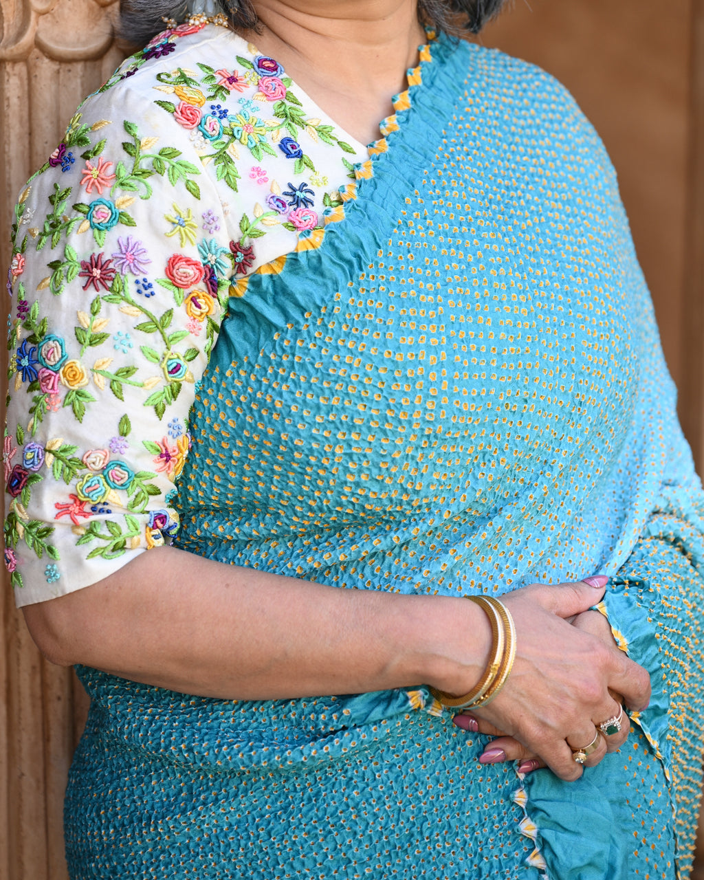 BLUE ETERNAL DOTS BANDHANI SILK SAREE