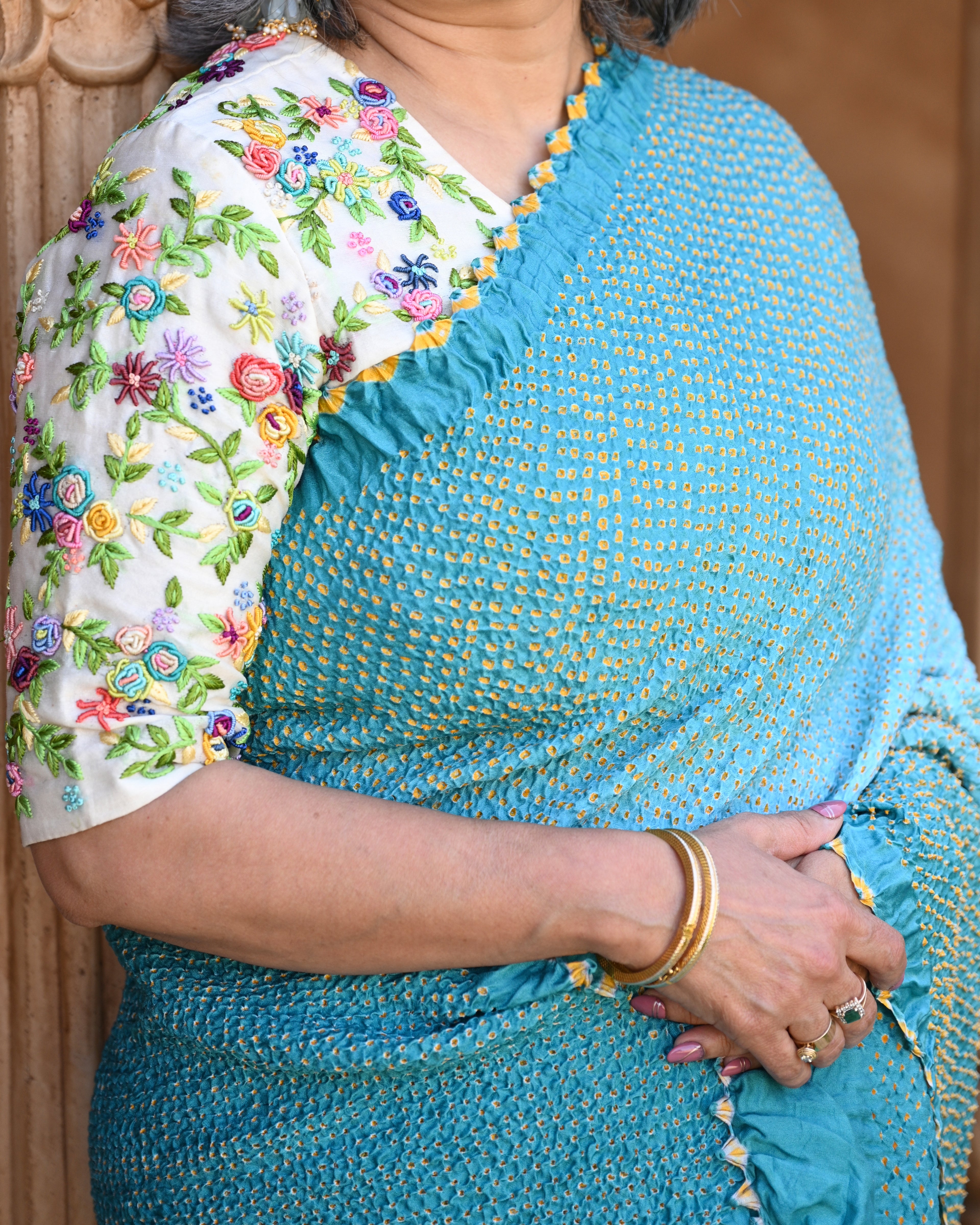 BLUE ETERNAL DOTS BANDHANI SILK SAREE