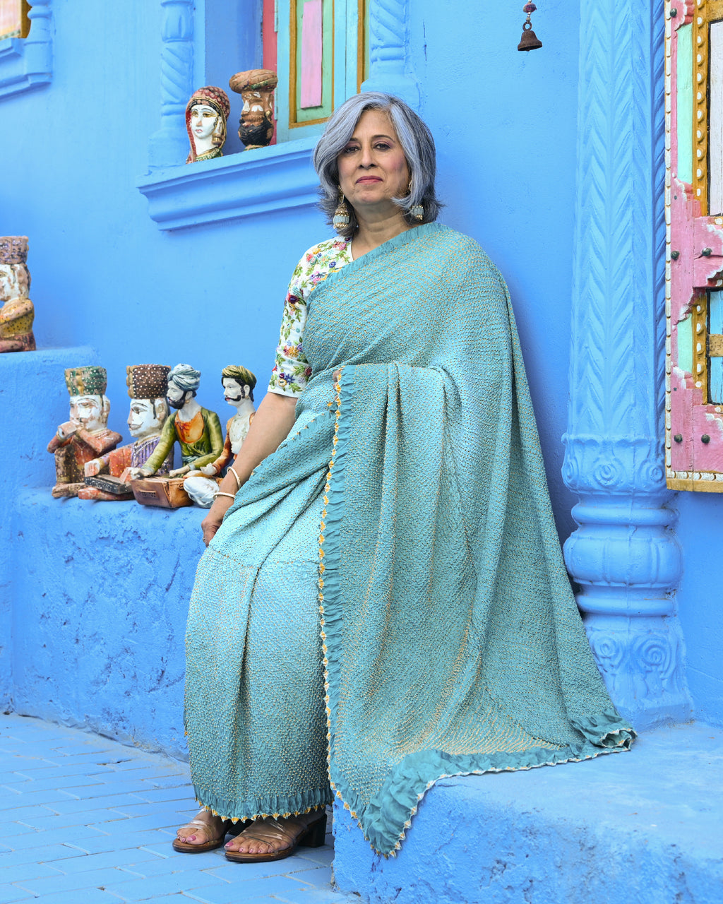 BLUE ETERNAL DOTS BANDHANI SILK SAREE