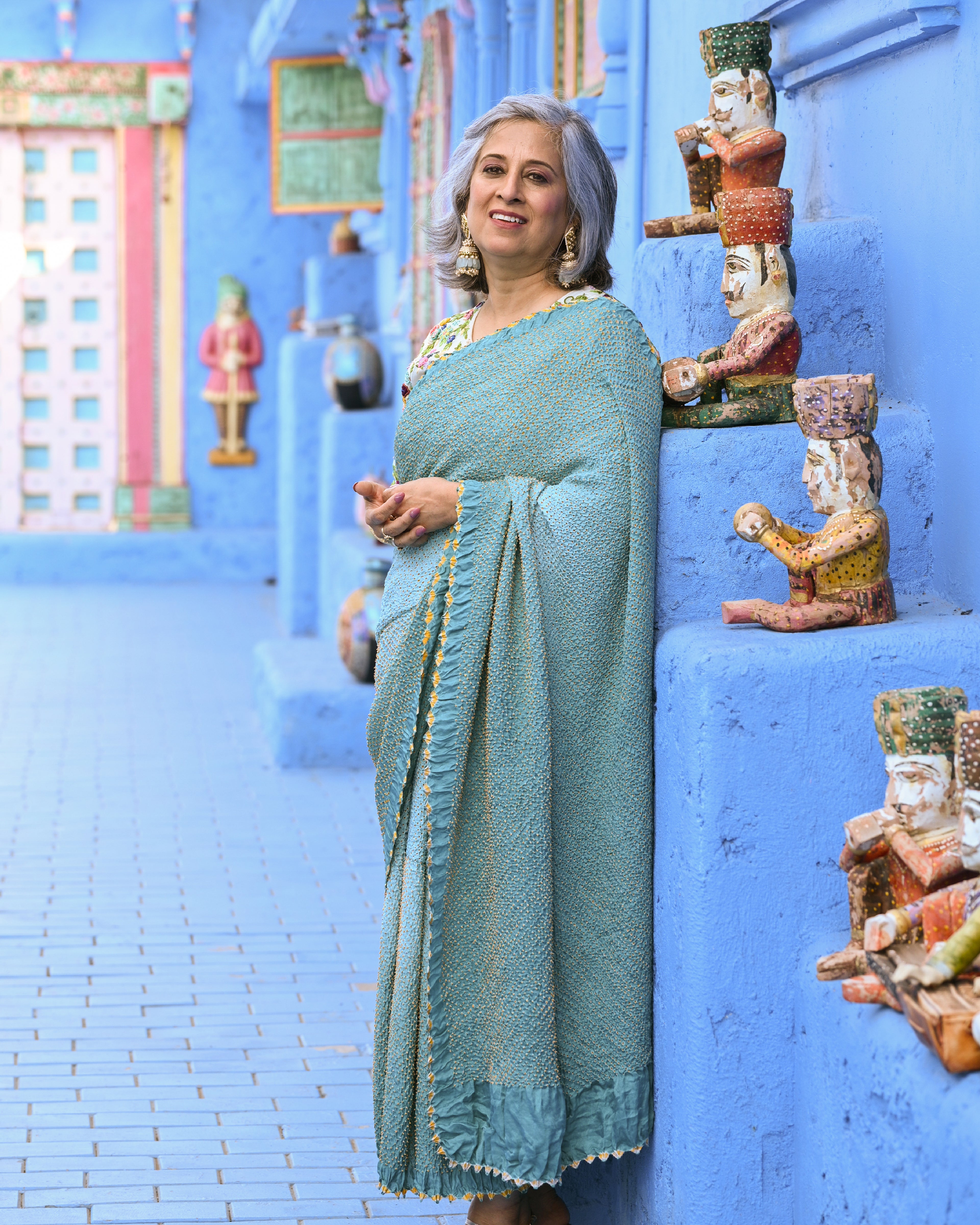 BLUE ETERNAL DOTS BANDHANI SILK SAREE
