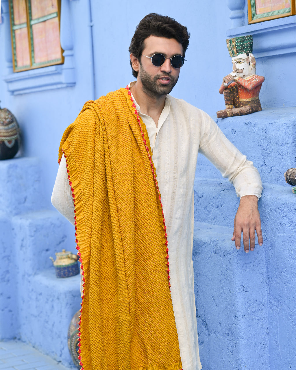 YELLOW ETERNAL DOTS BANDHANI SILK DUPATTA