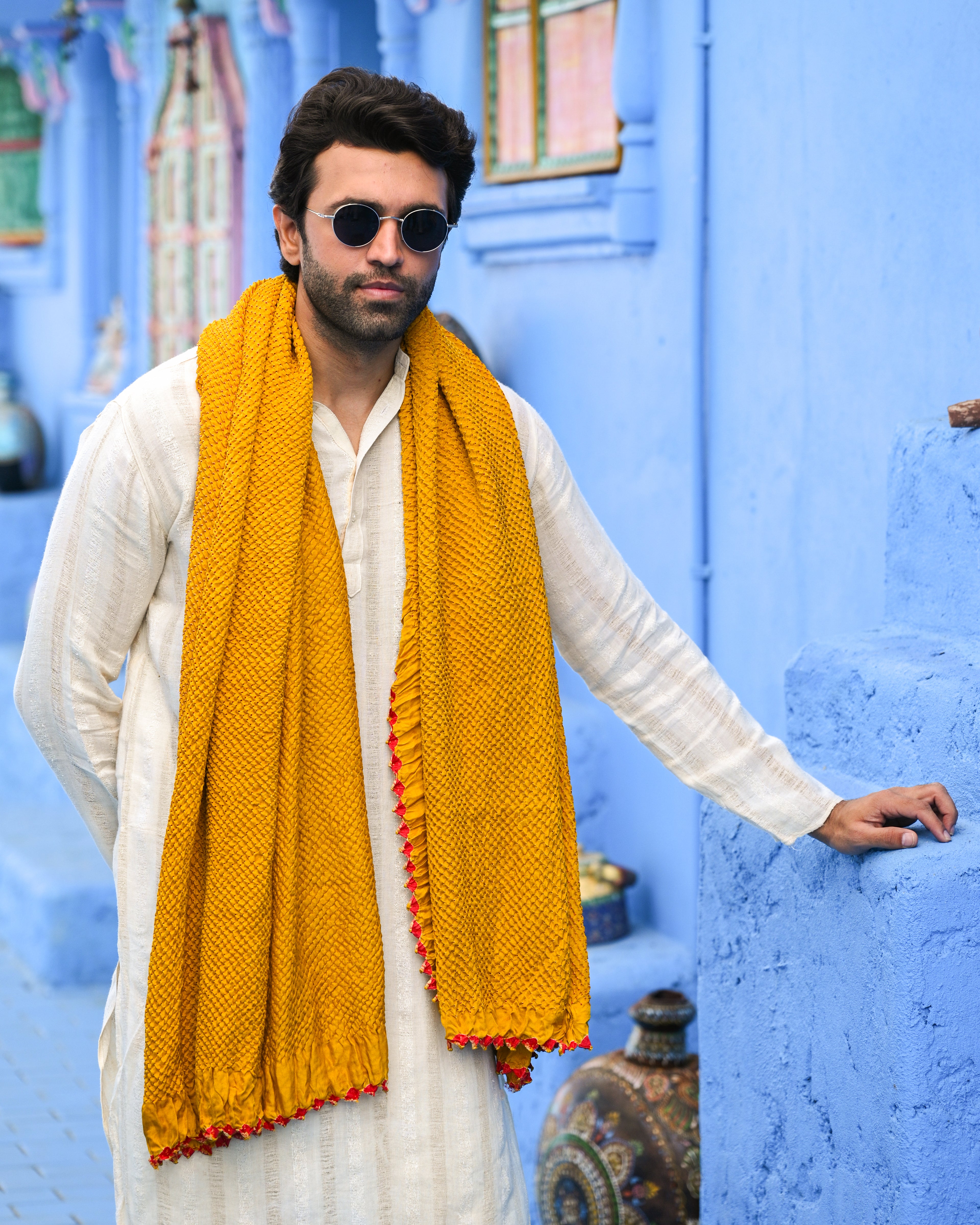 YELLOW ETERNAL DOTS BANDHANI SILK DUPATTA