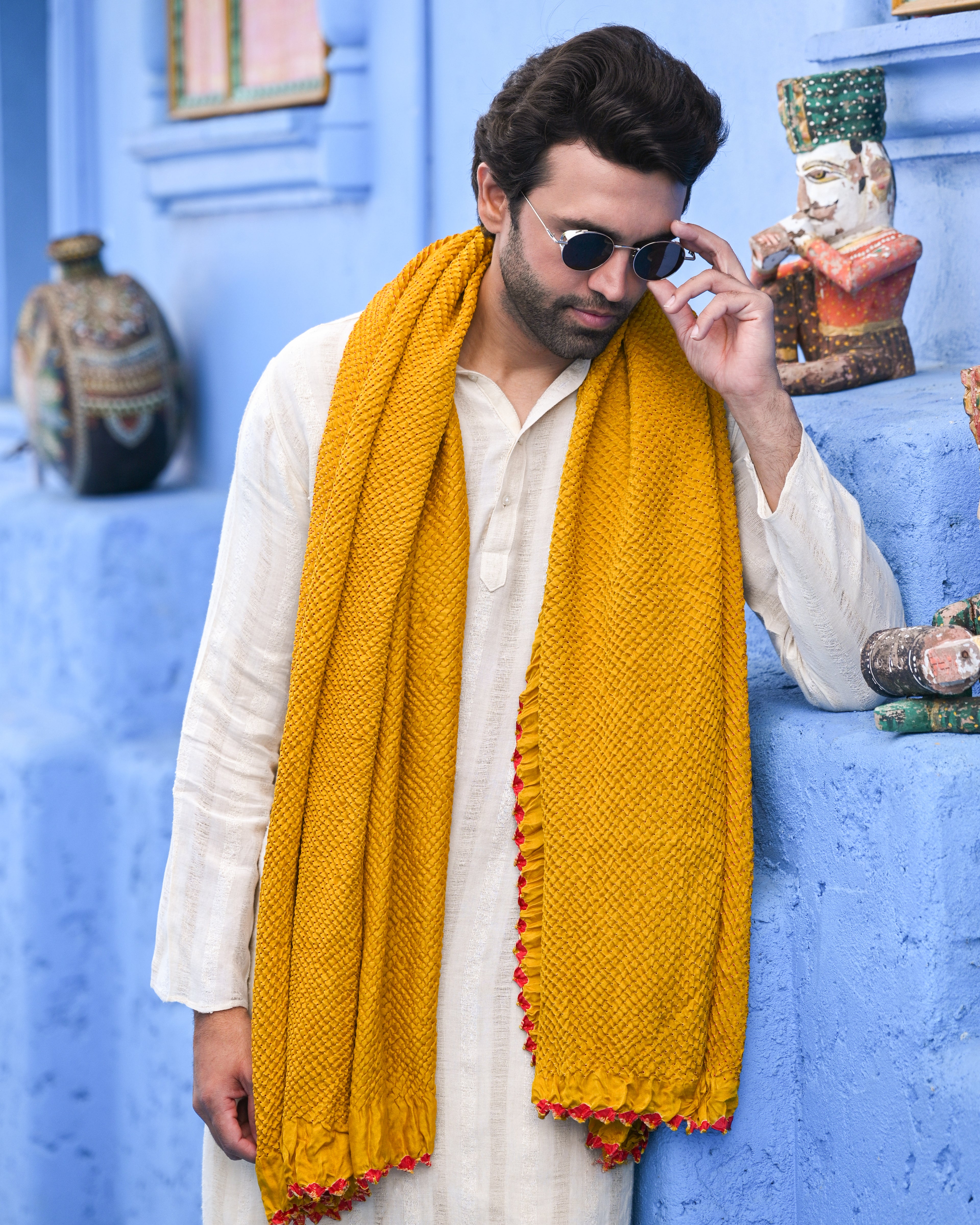 YELLOW ETERNAL DOTS BANDHANI SILK DUPATTA