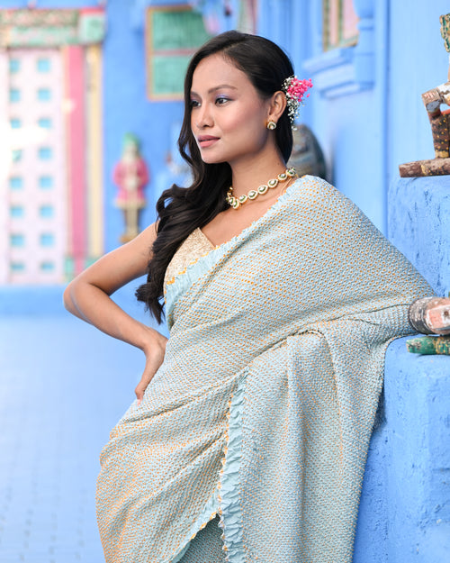 BLUE ETERNAL DOTS BANDHANI SILK SAREE