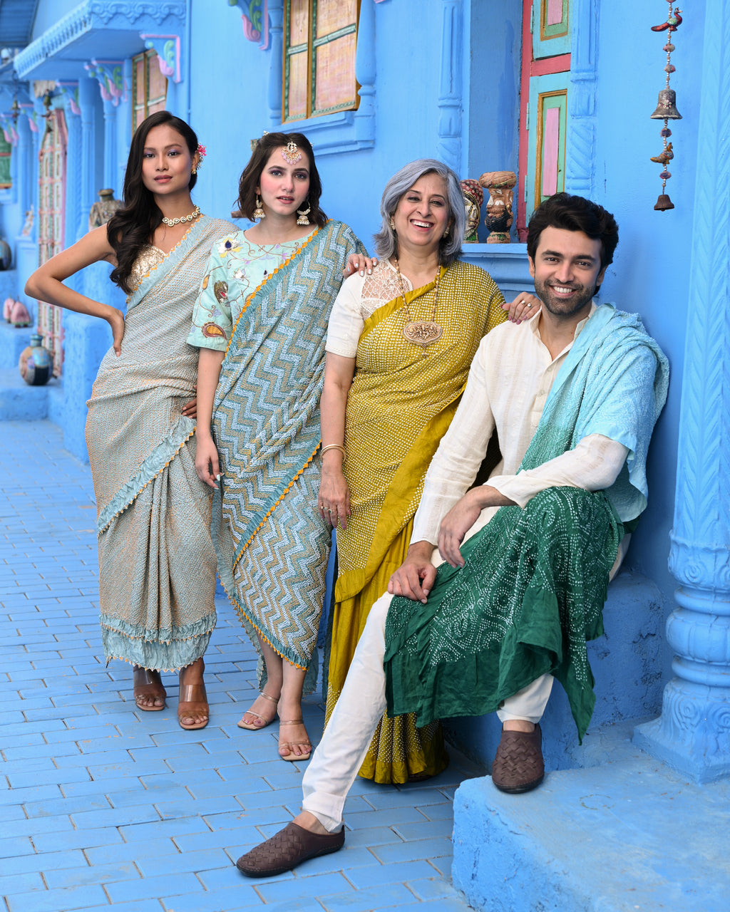 BLUE O3 CHEVRON BANDHANI SILK SAREE