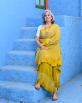 MUSTARD YELLOW YIN-YANG HALF FULL HALF EMPTY ETERNAL DOT BANDHANI SILK SAREE