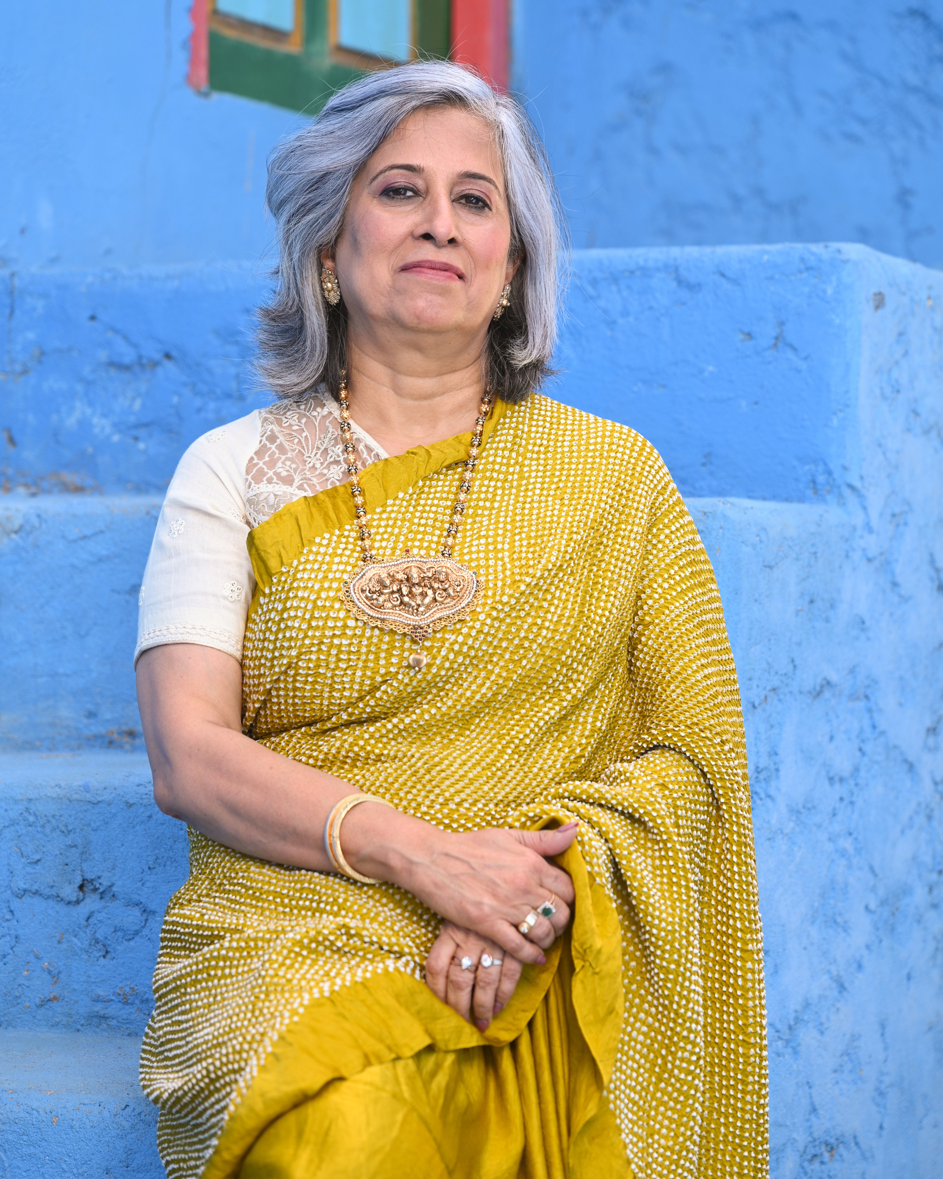 MUSTARD YELLOW YIN-YANG HALF FULL HALF EMPTY ETERNAL DOT BANDHANI SILK SAREE