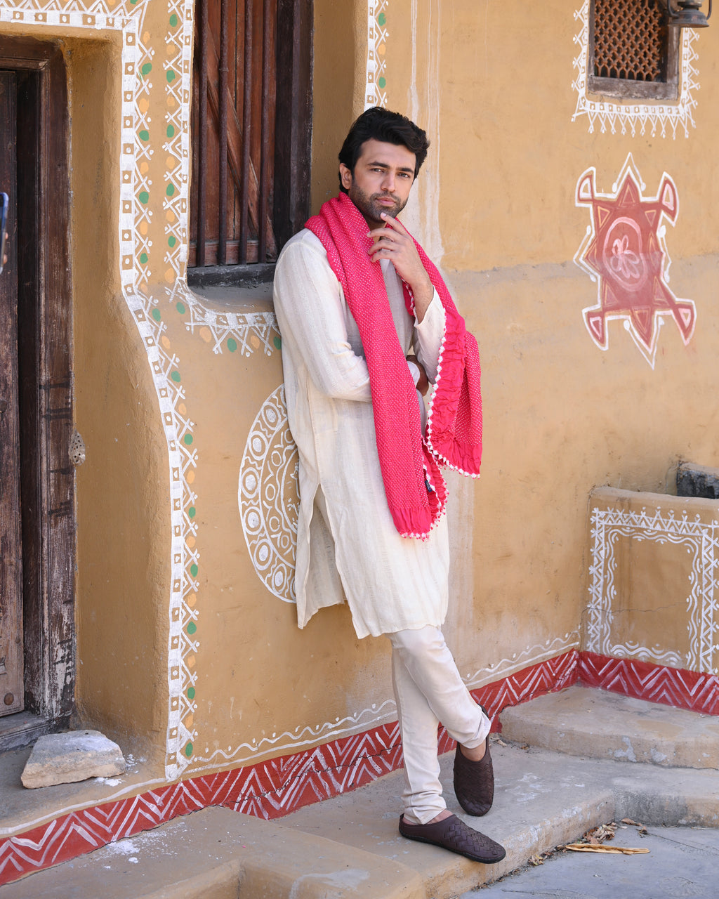 PINK ETERNAL DOTS BANDHANI SILK DUPATTA