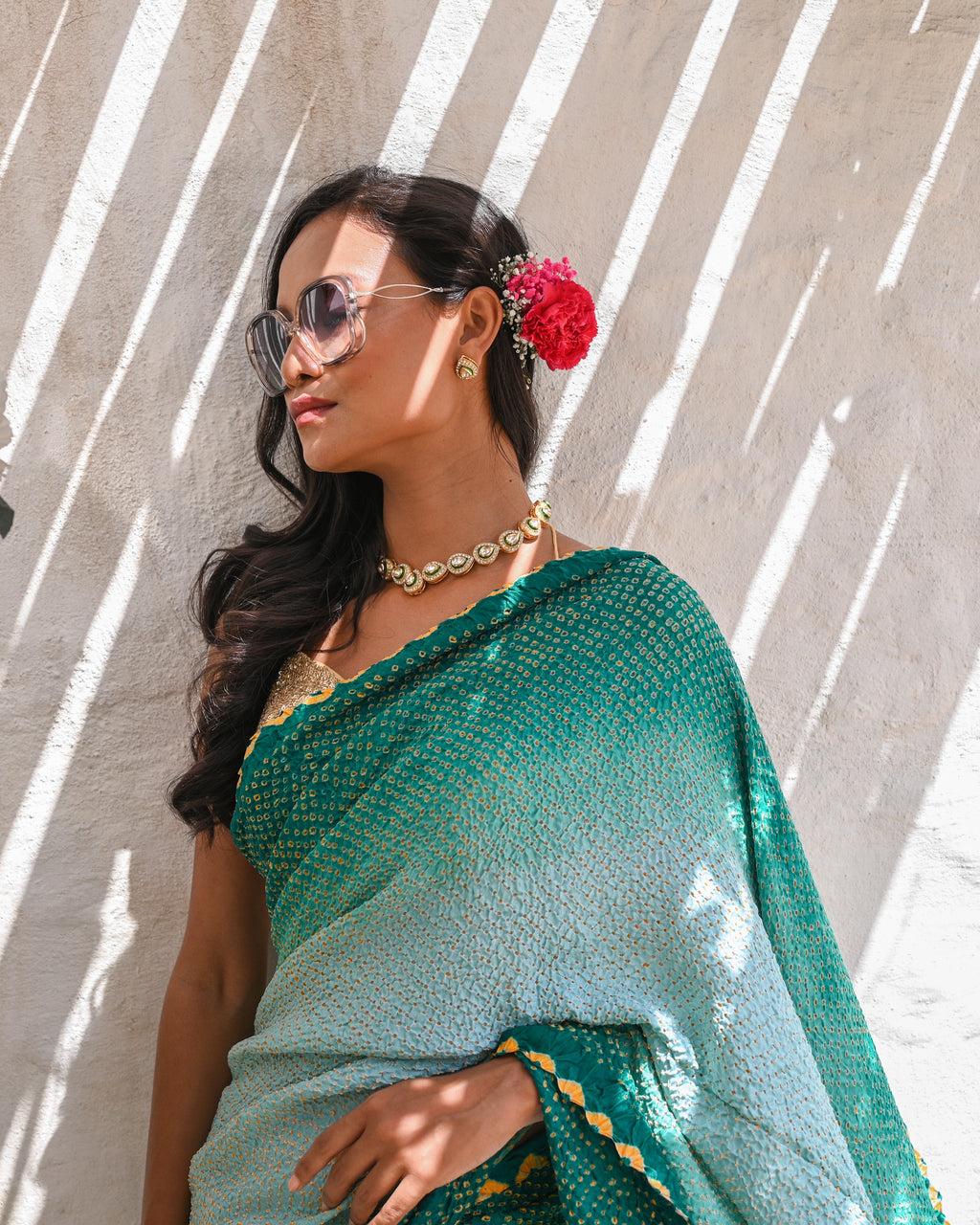 TEAL GREEN ETERNAL DOTS BANDHANI SILK SAREE
