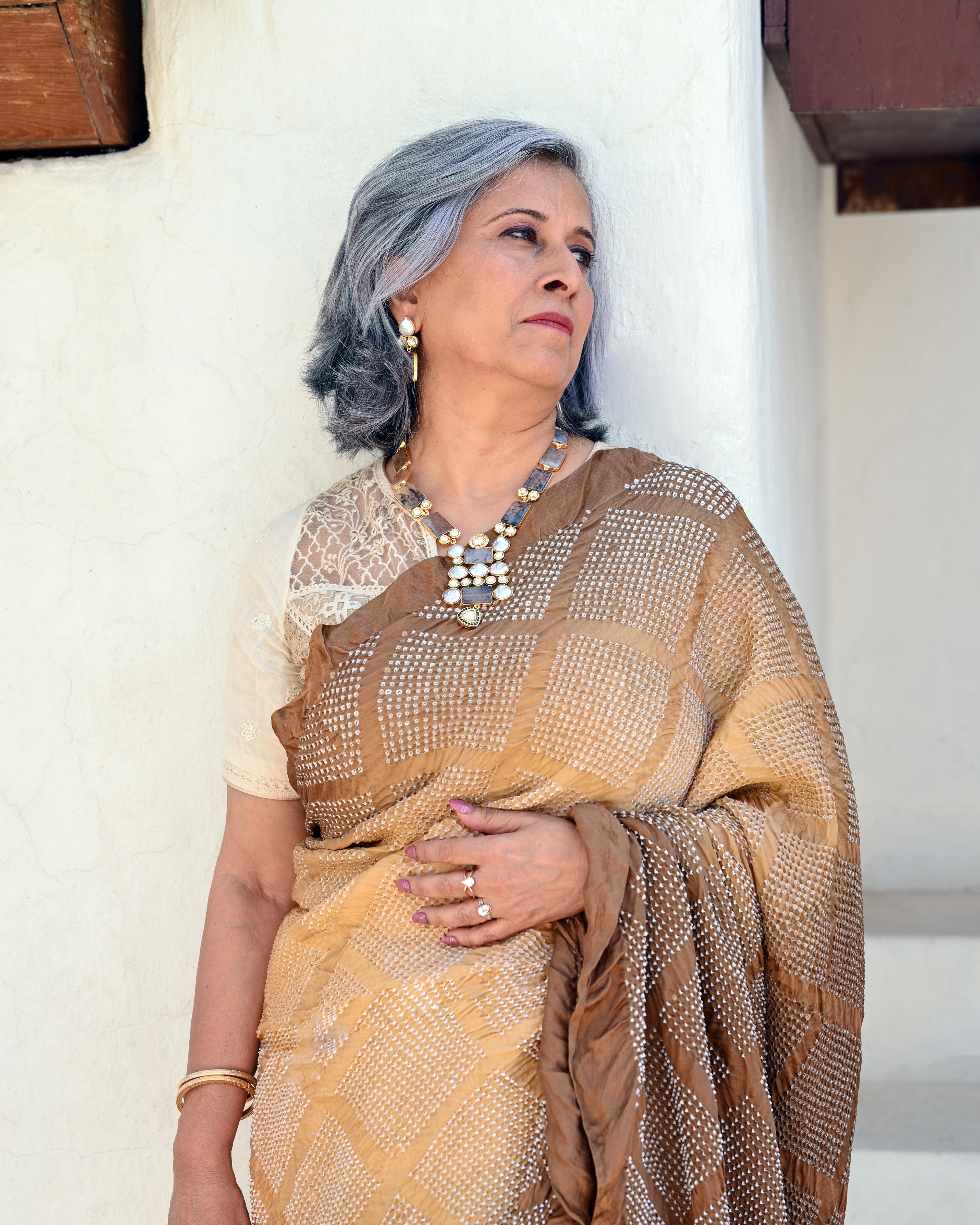 BROWN DIAMOND BANDHANI SILK SAREE