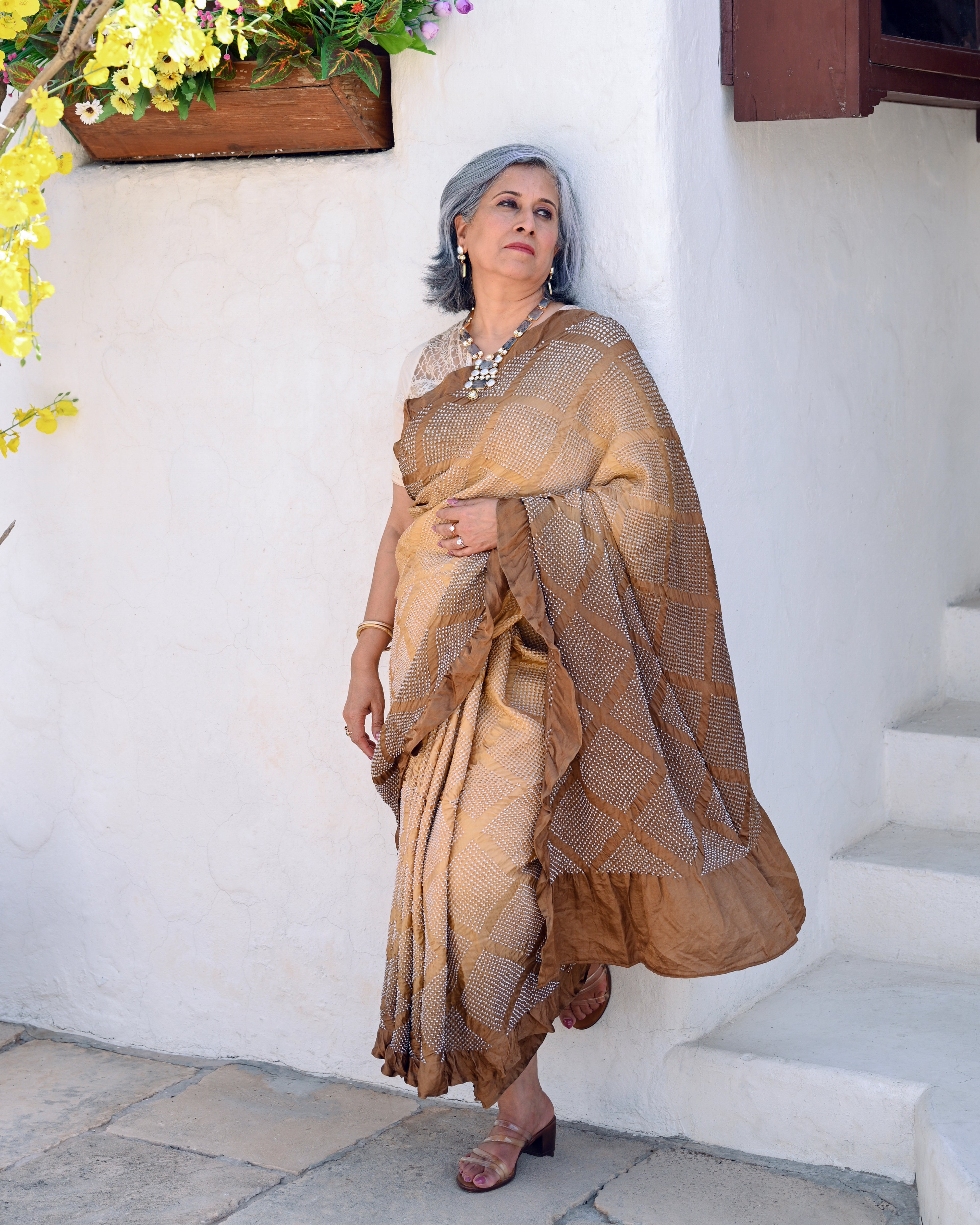 BROWN DIAMOND BANDHANI SILK SAREE