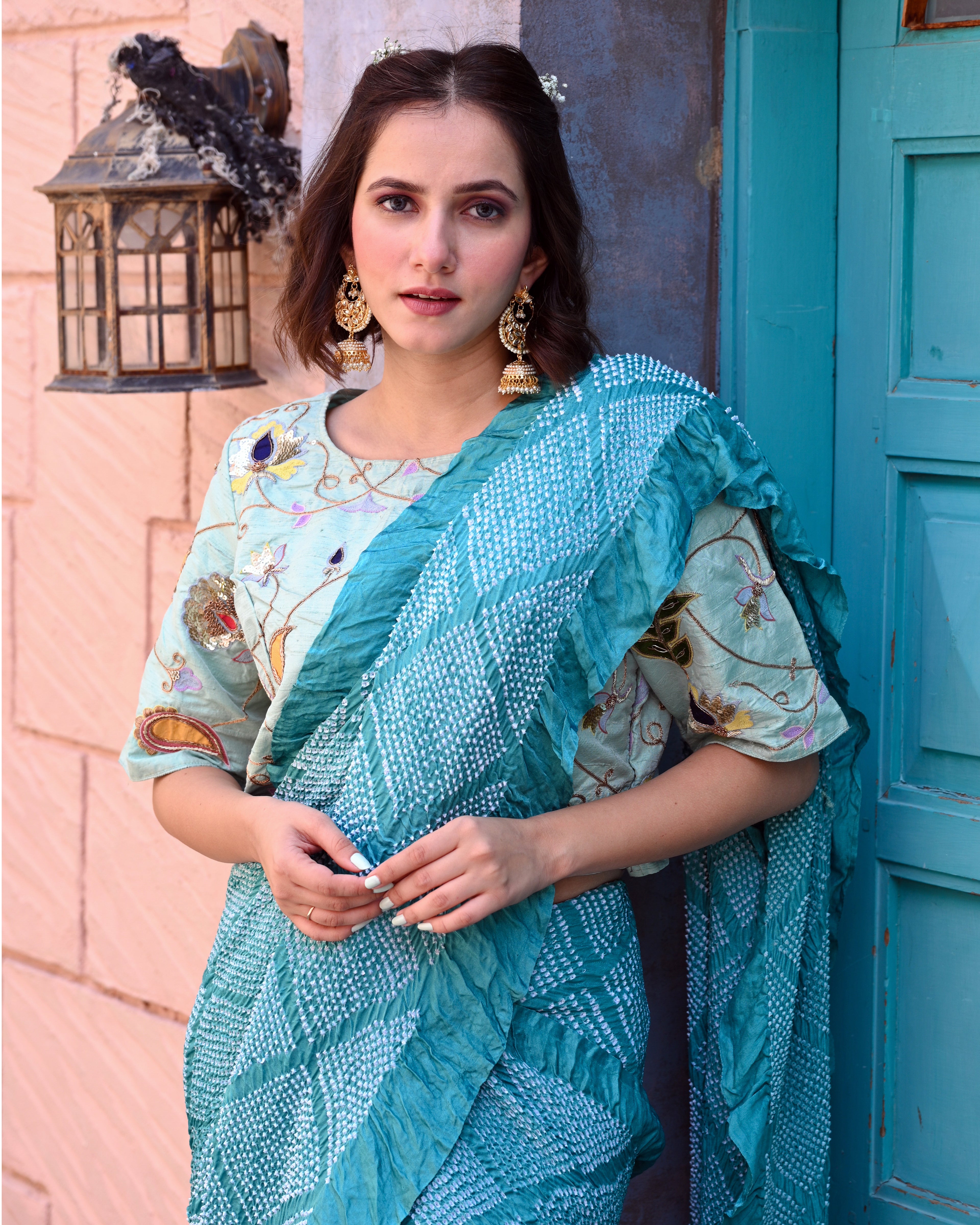 BLUE DIAMOND BANDHANI SILK SAREE