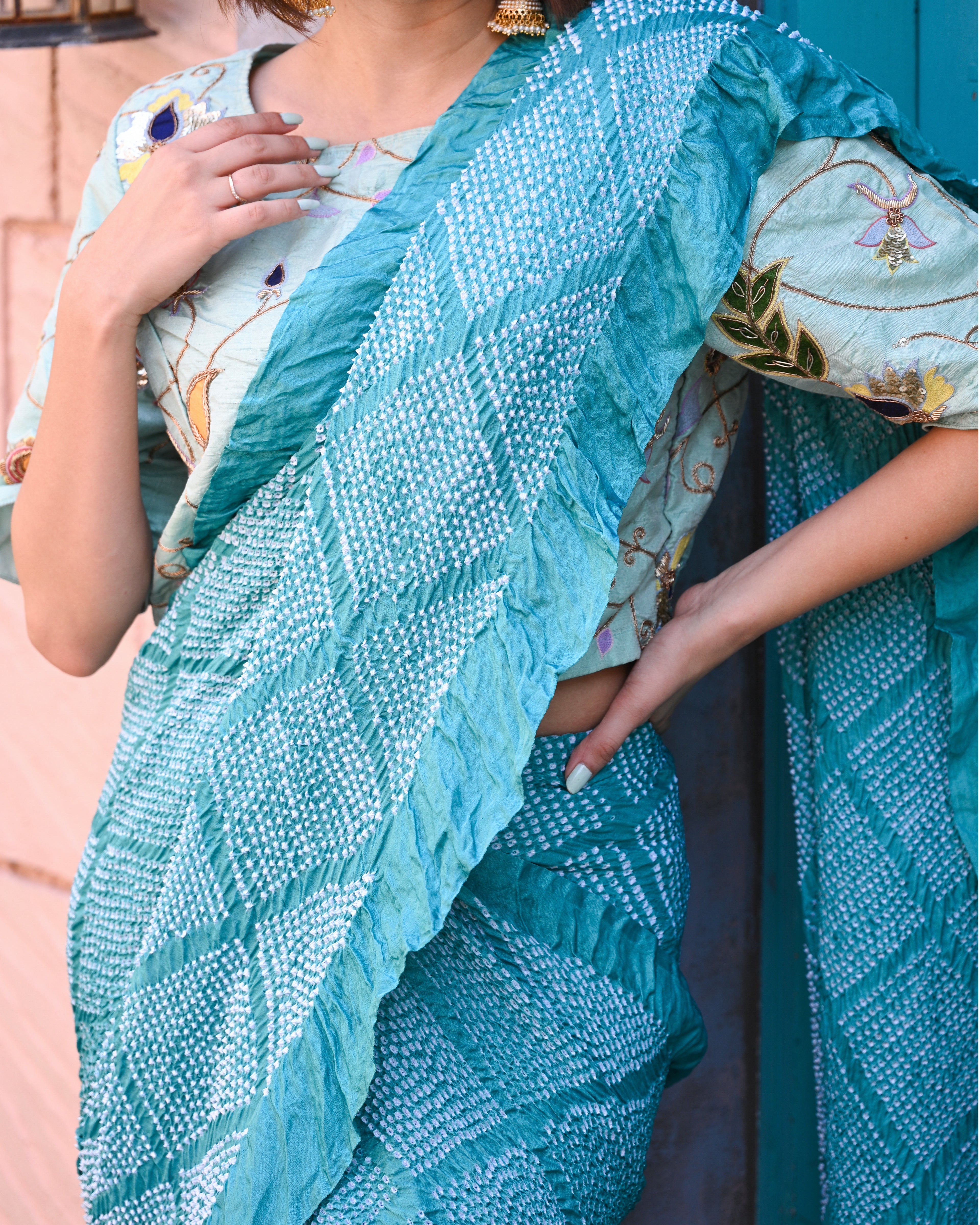 BLUE DIAMOND BANDHANI SILK SAREE