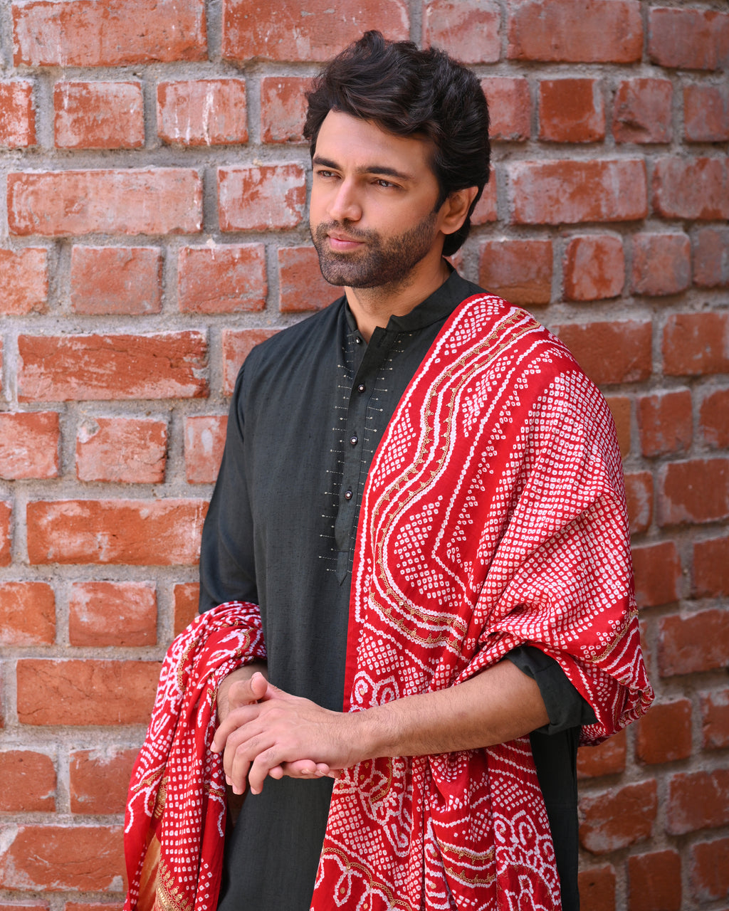 RED CHANDRAKHUNI BANDHANI SILK DUPATTA WITH MARODI WORK