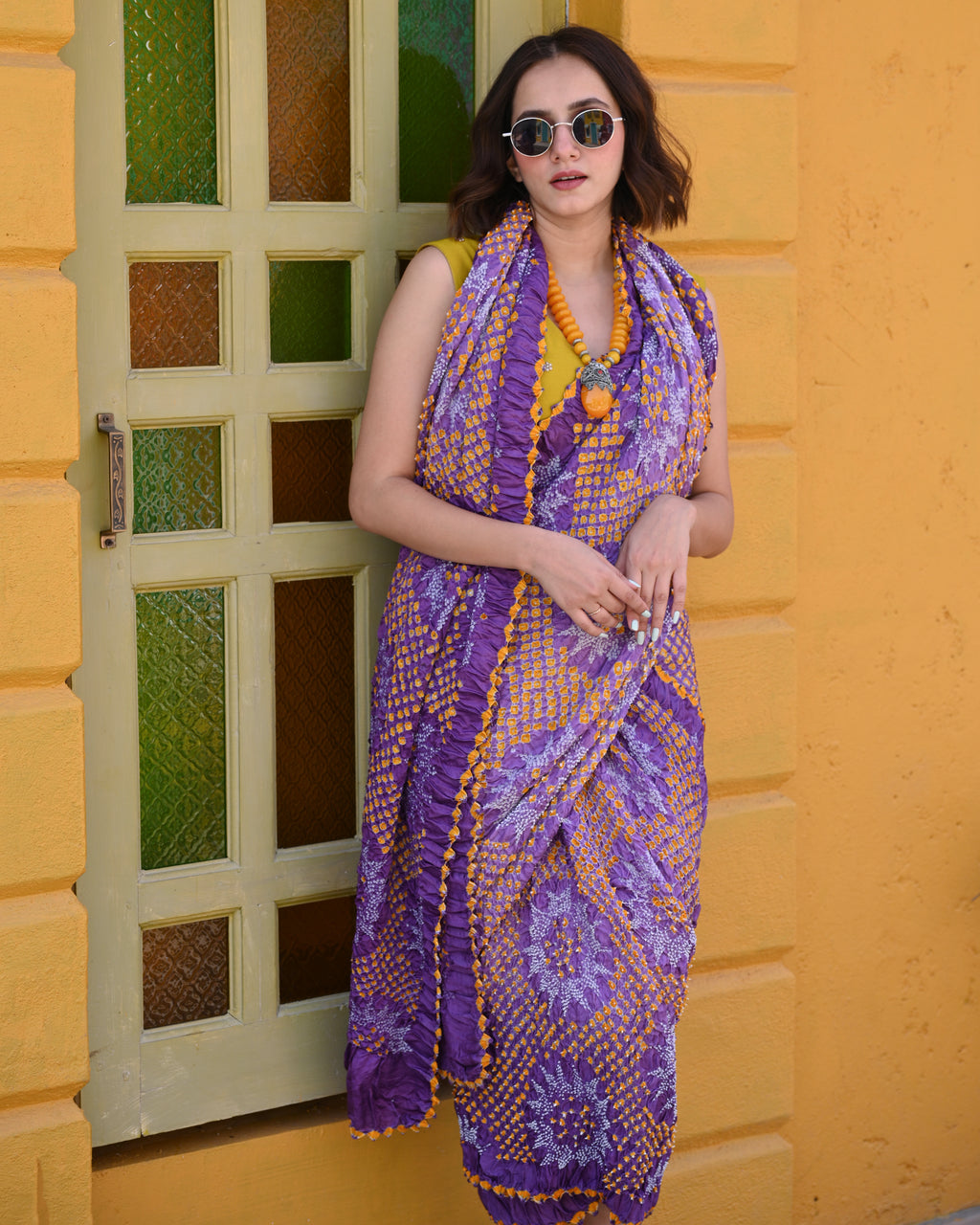 PURPLE SUNFLOWER BANDHANI SILK SAREE