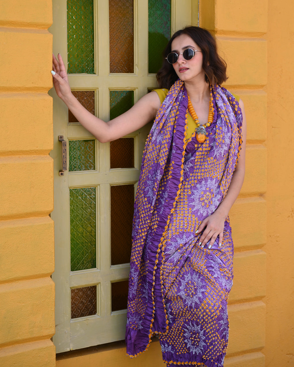 PURPLE SUNFLOWER BANDHANI SILK SAREE