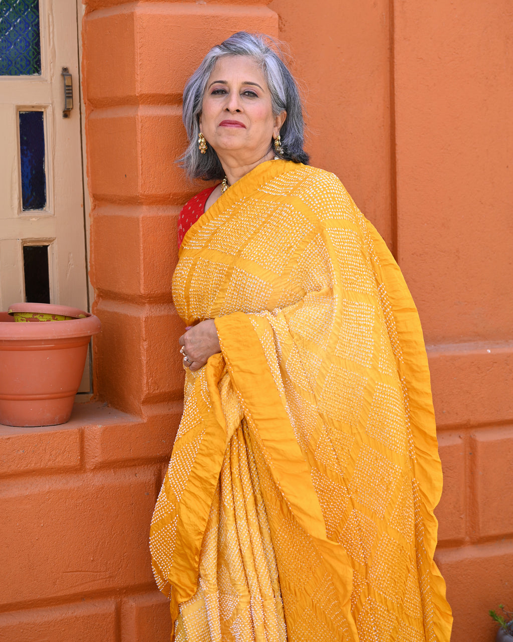 YELLOW DIAMOND BANDHANI SILK SAREE