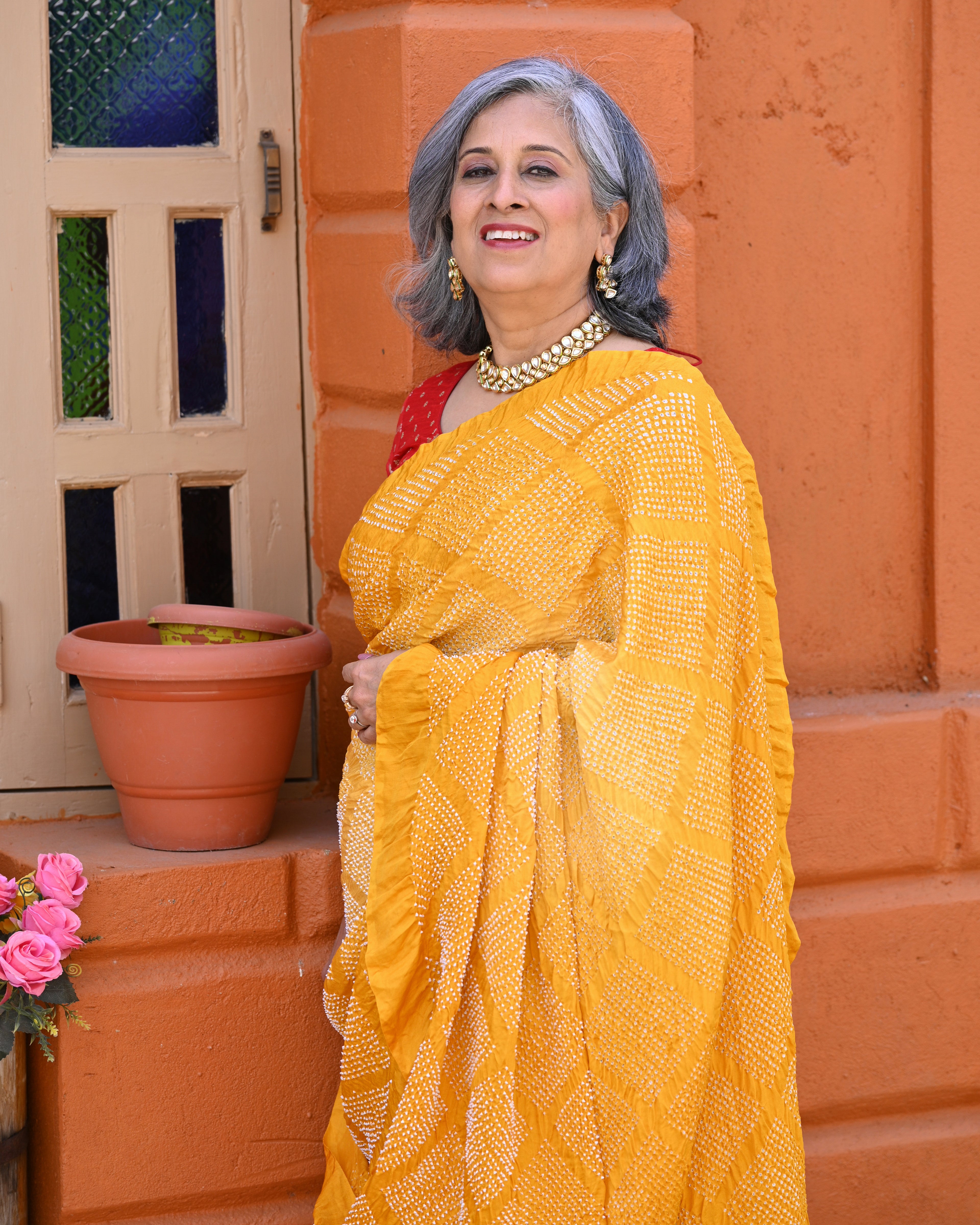 YELLOW DIAMOND BANDHANI SILK SAREE