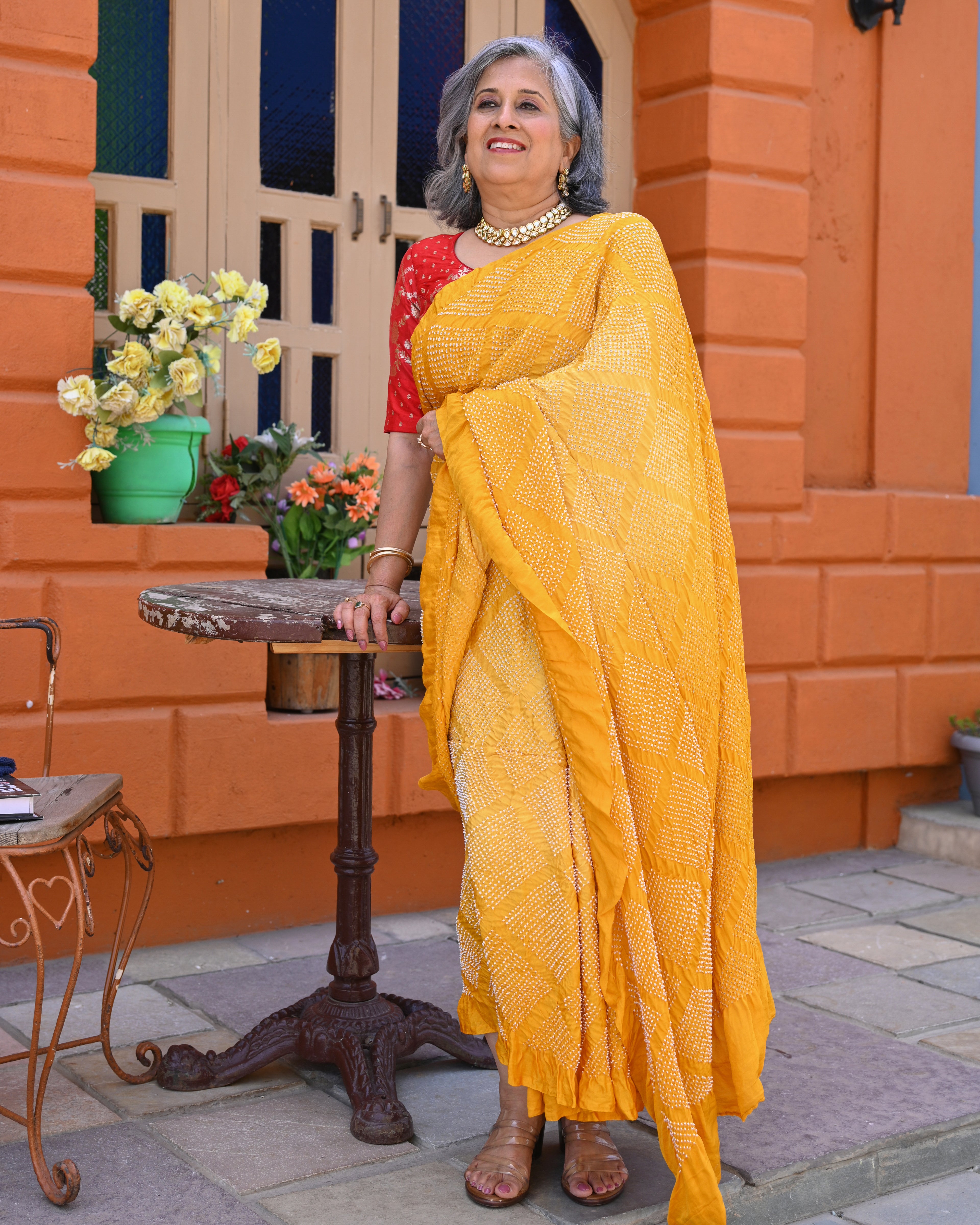 YELLOW DIAMOND BANDHANI SILK SAREE