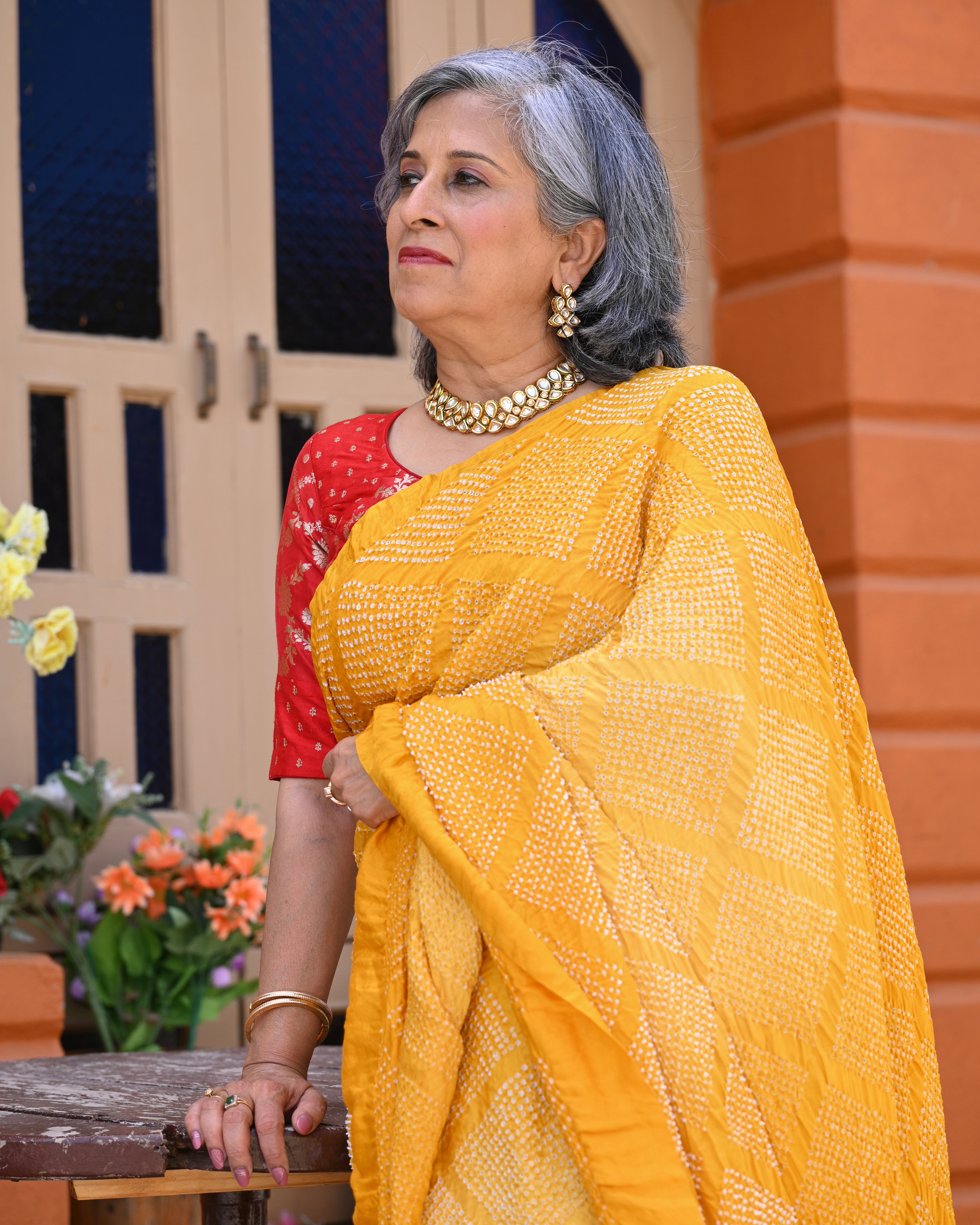 YELLOW DIAMOND BANDHANI SILK SAREE