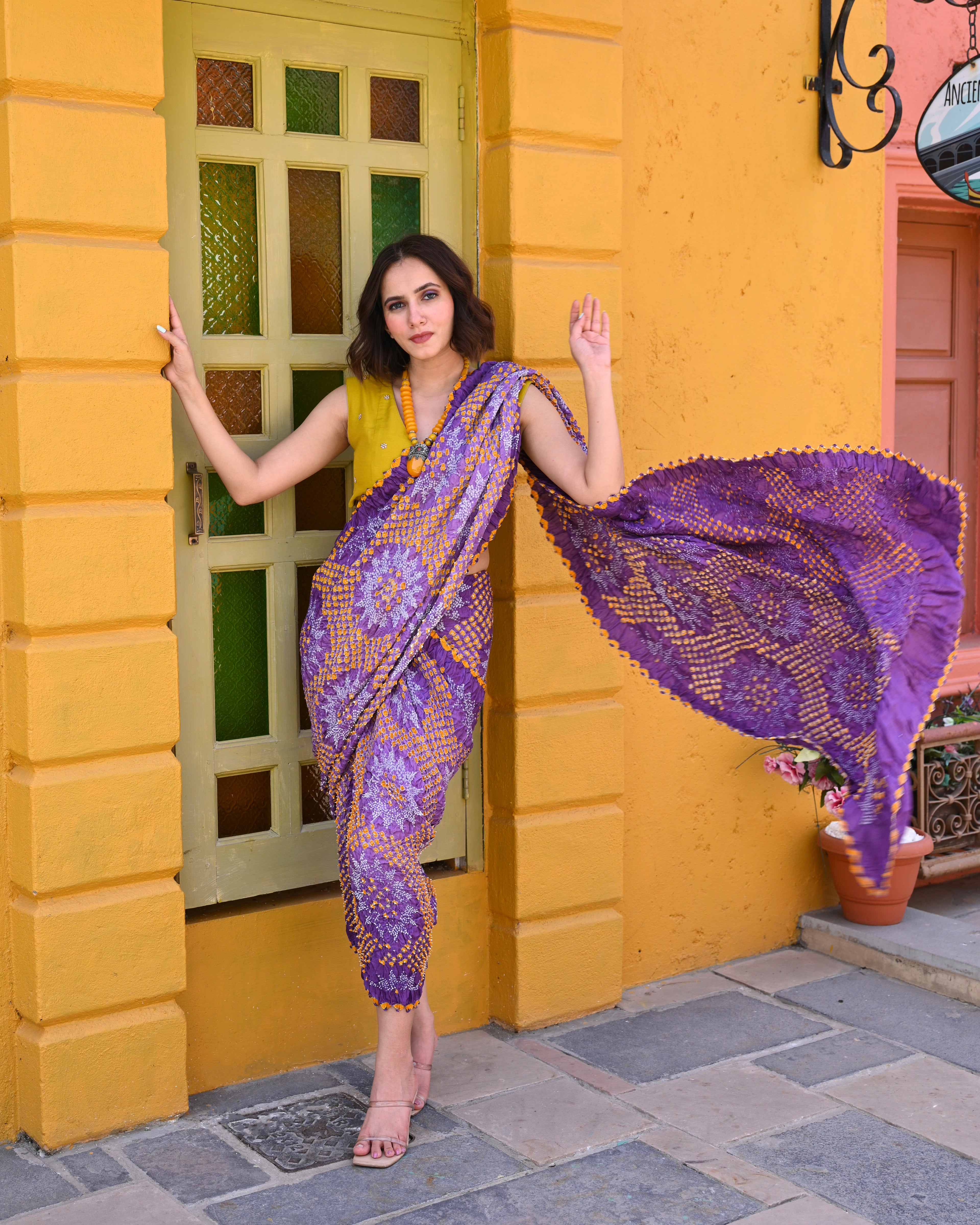 PURPLE SUNFLOWER BANDHANI SILK SAREE