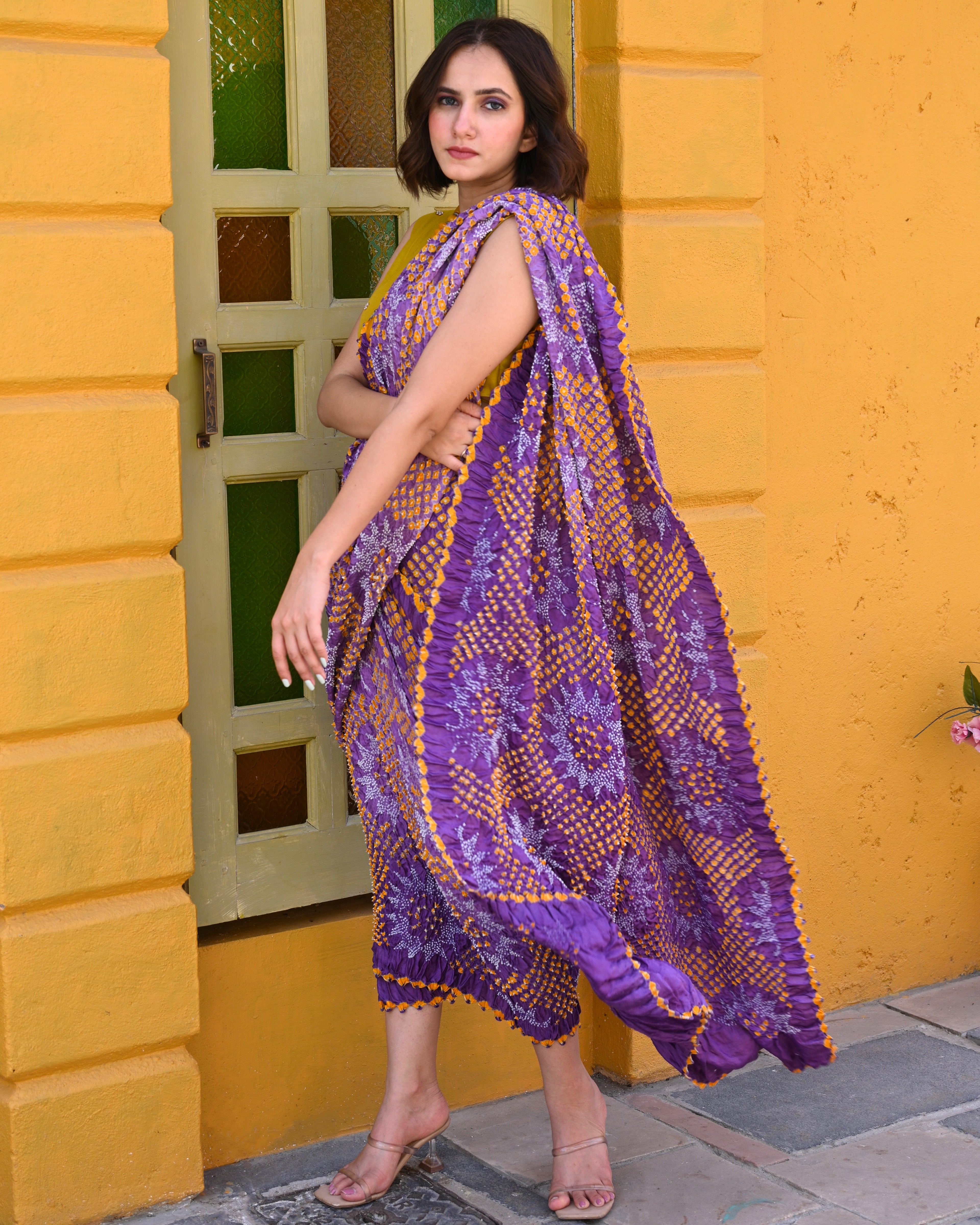 PURPLE SUNFLOWER BANDHANI SILK SAREE
