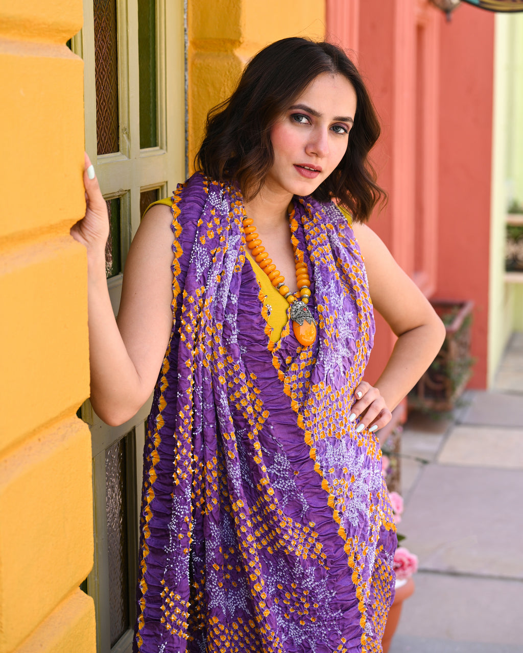 PURPLE SUNFLOWER BANDHANI SILK SAREE