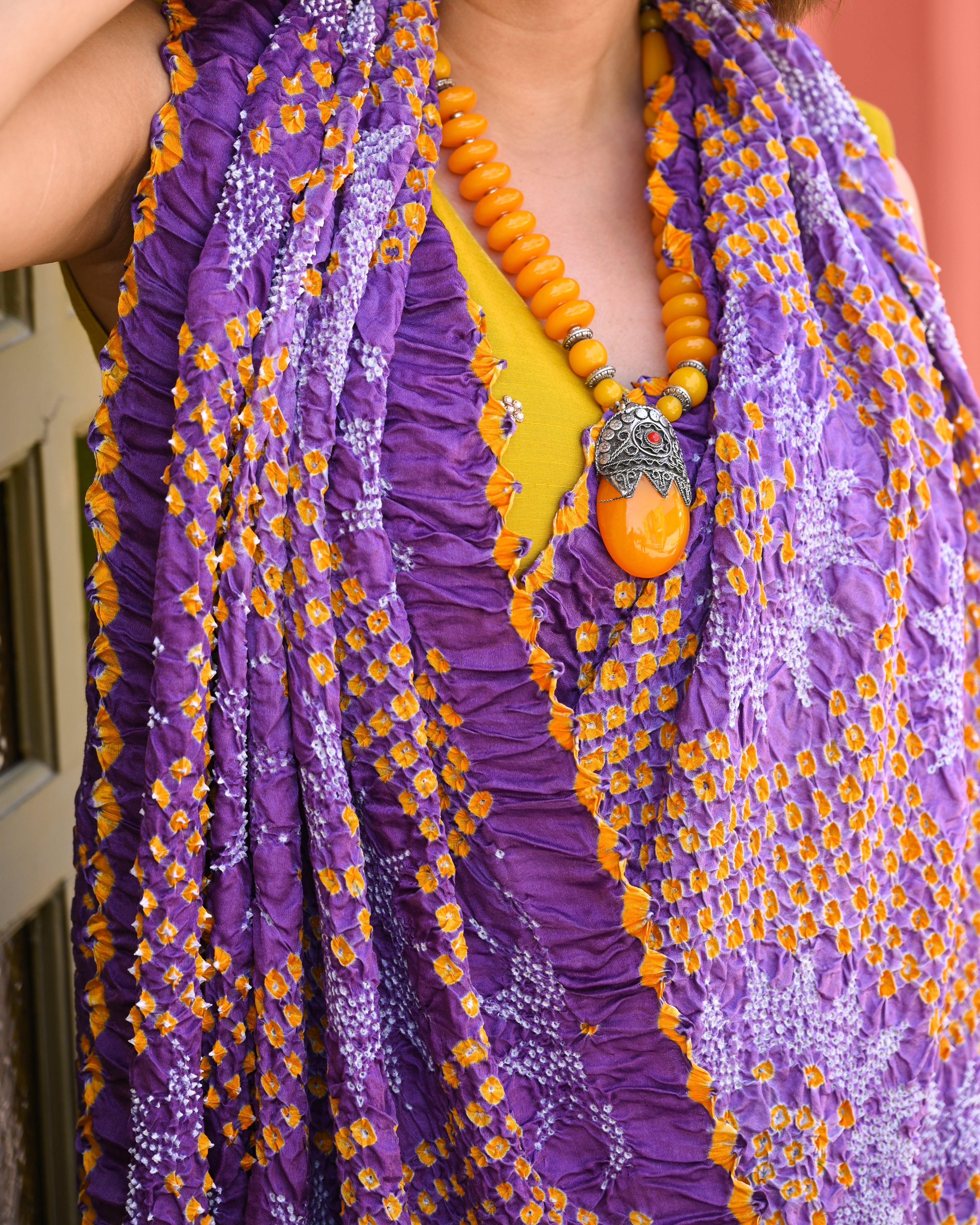 PURPLE SUNFLOWER BANDHANI SILK SAREE