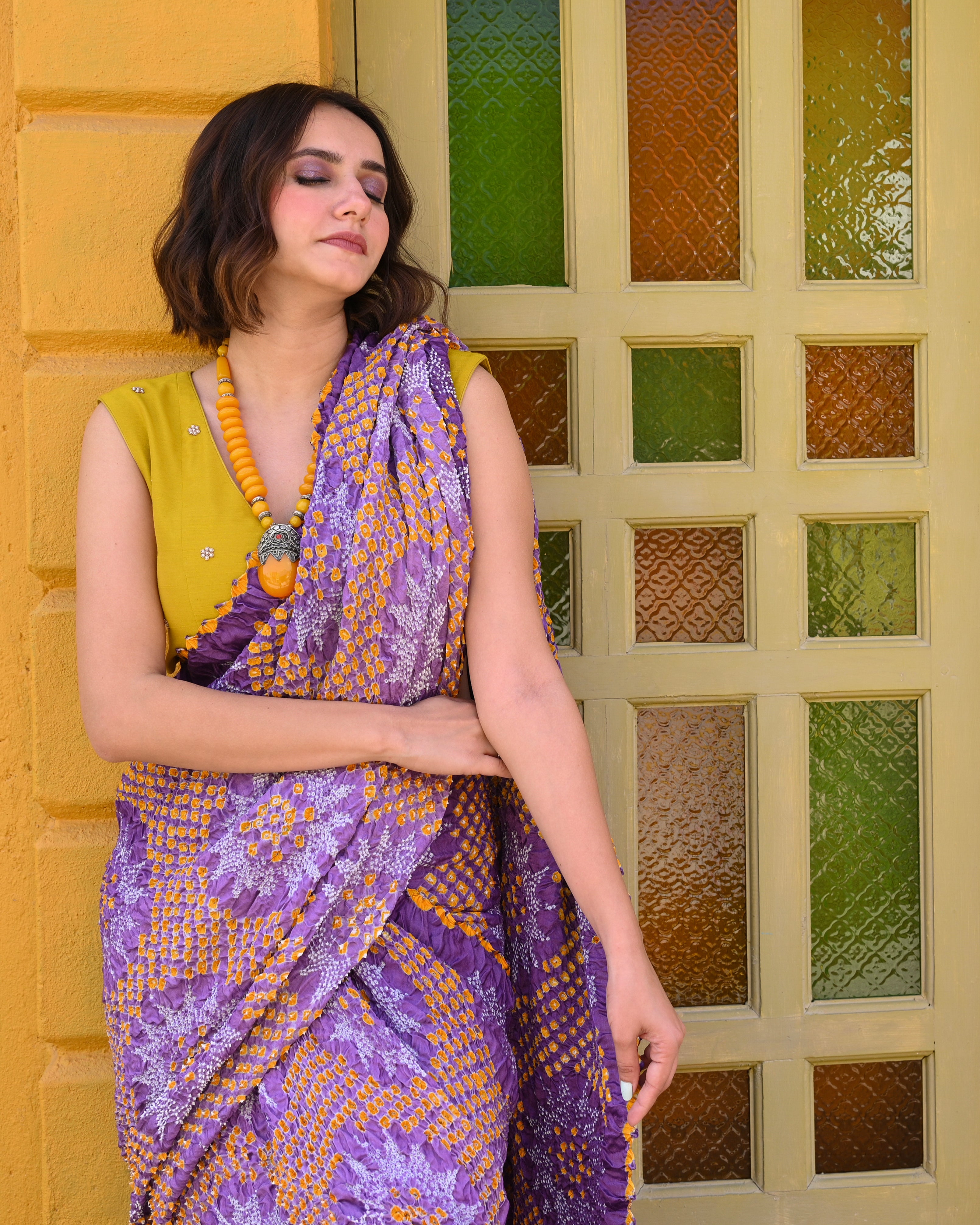 PURPLE SUNFLOWER BANDHANI SILK SAREE