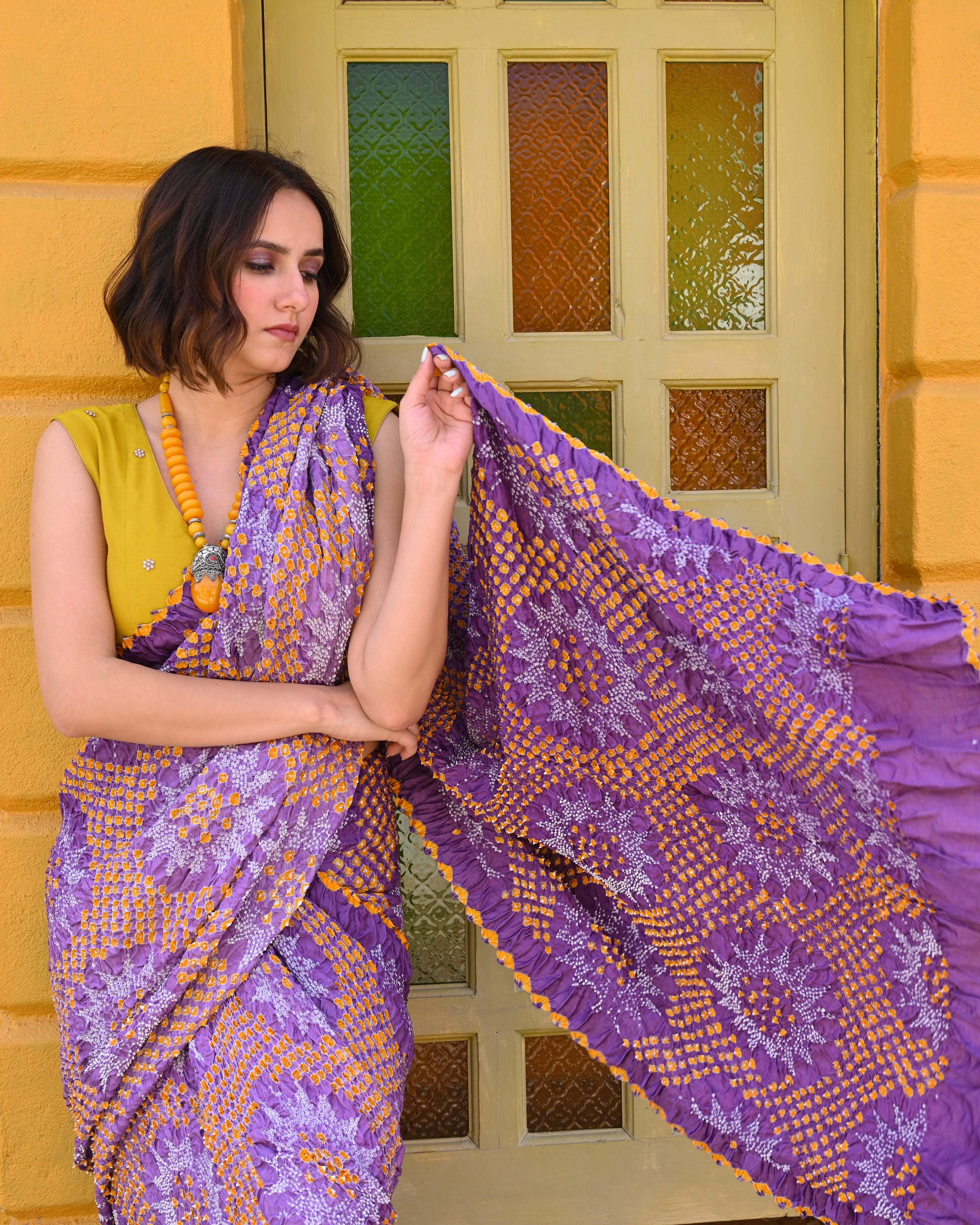 PURPLE SUNFLOWER BANDHANI SILK SAREE