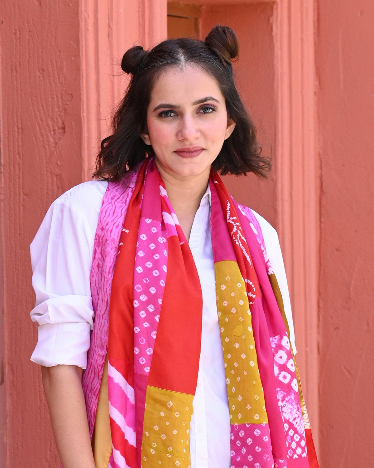 BAARADOZI PATCHWORK REVERSIBLE SILK STOLE PINK