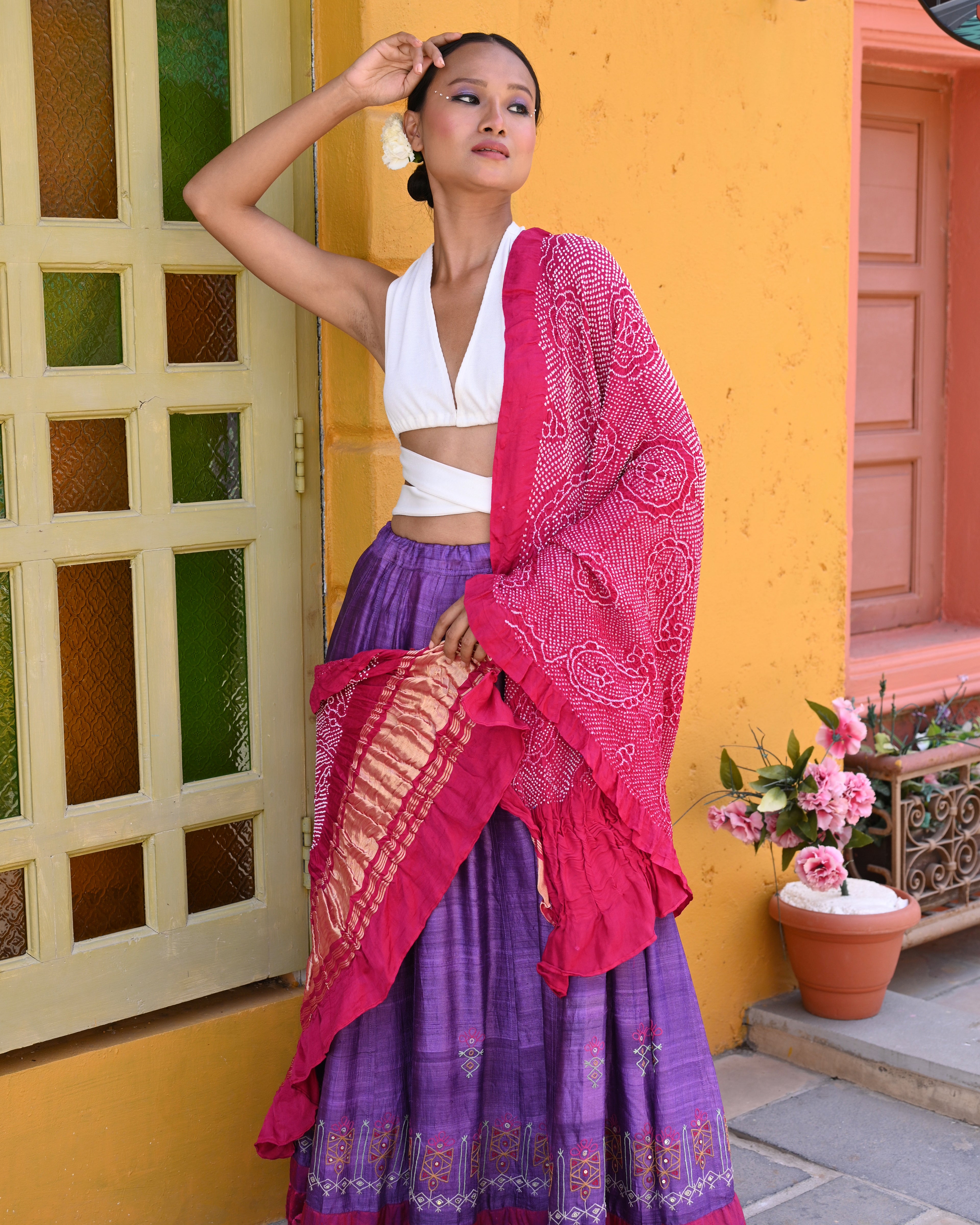 PINK PAISLEY BANDHANI SILK DUPATTA