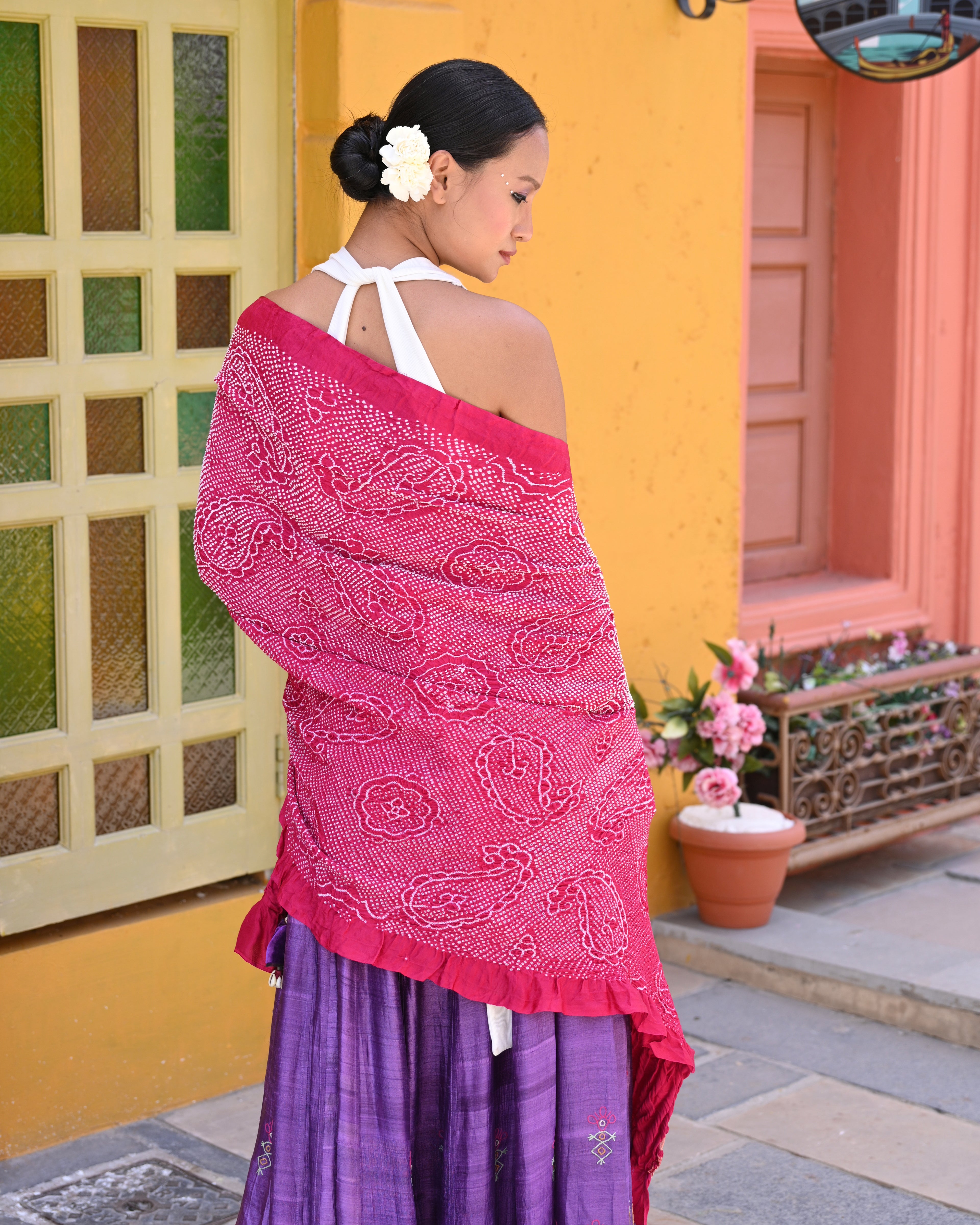 PINK PAISLEY BANDHANI SILK DUPATTA