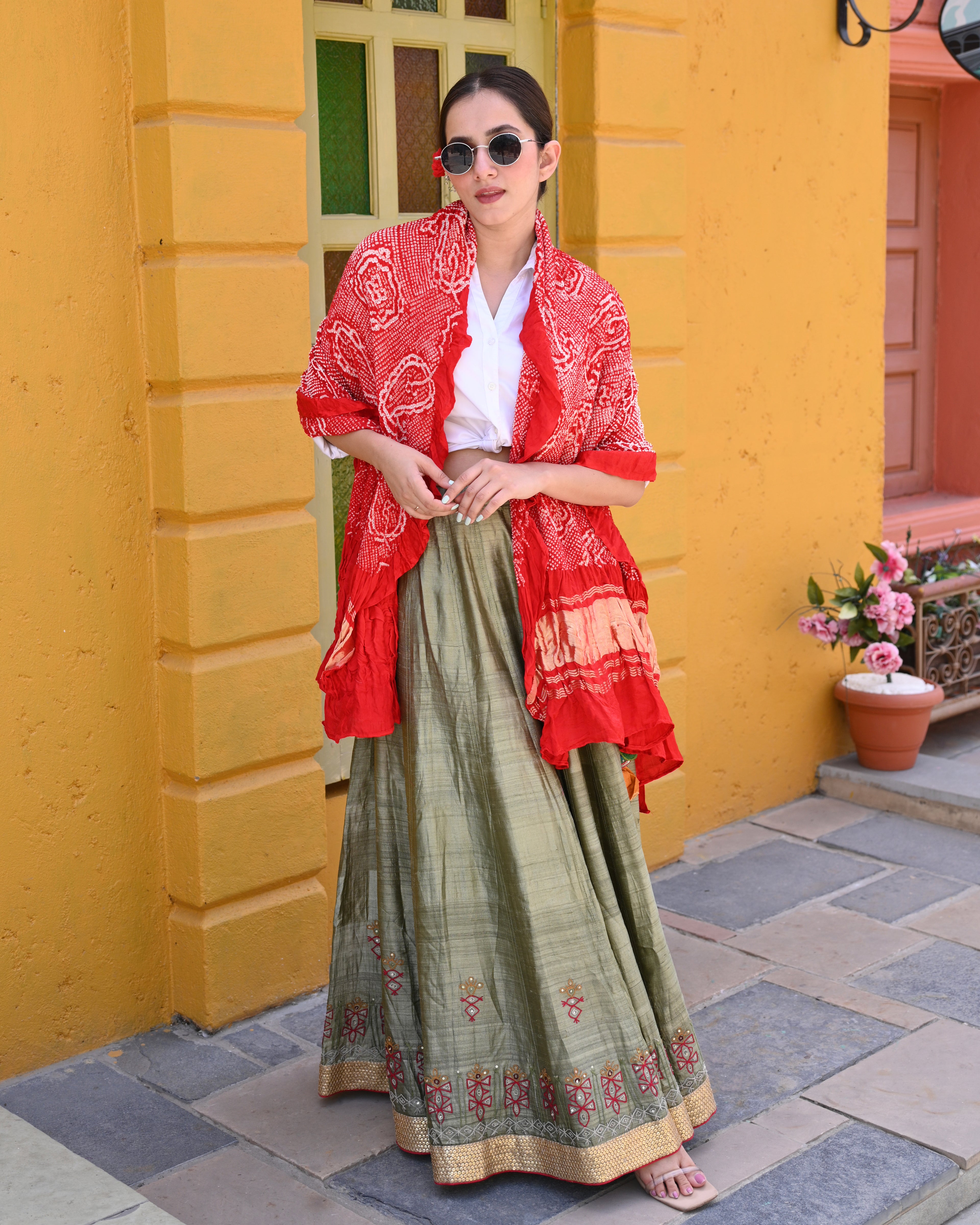 RED PAISLEY BANDHANI SILK DUPATTA