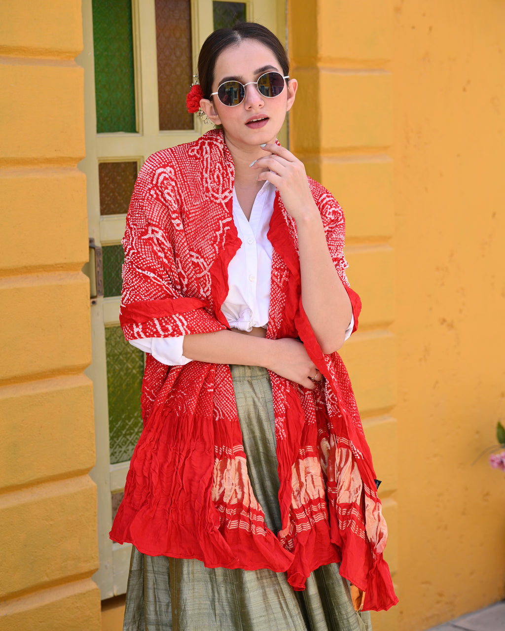RED PAISLEY BANDHANI SILK DUPATTA