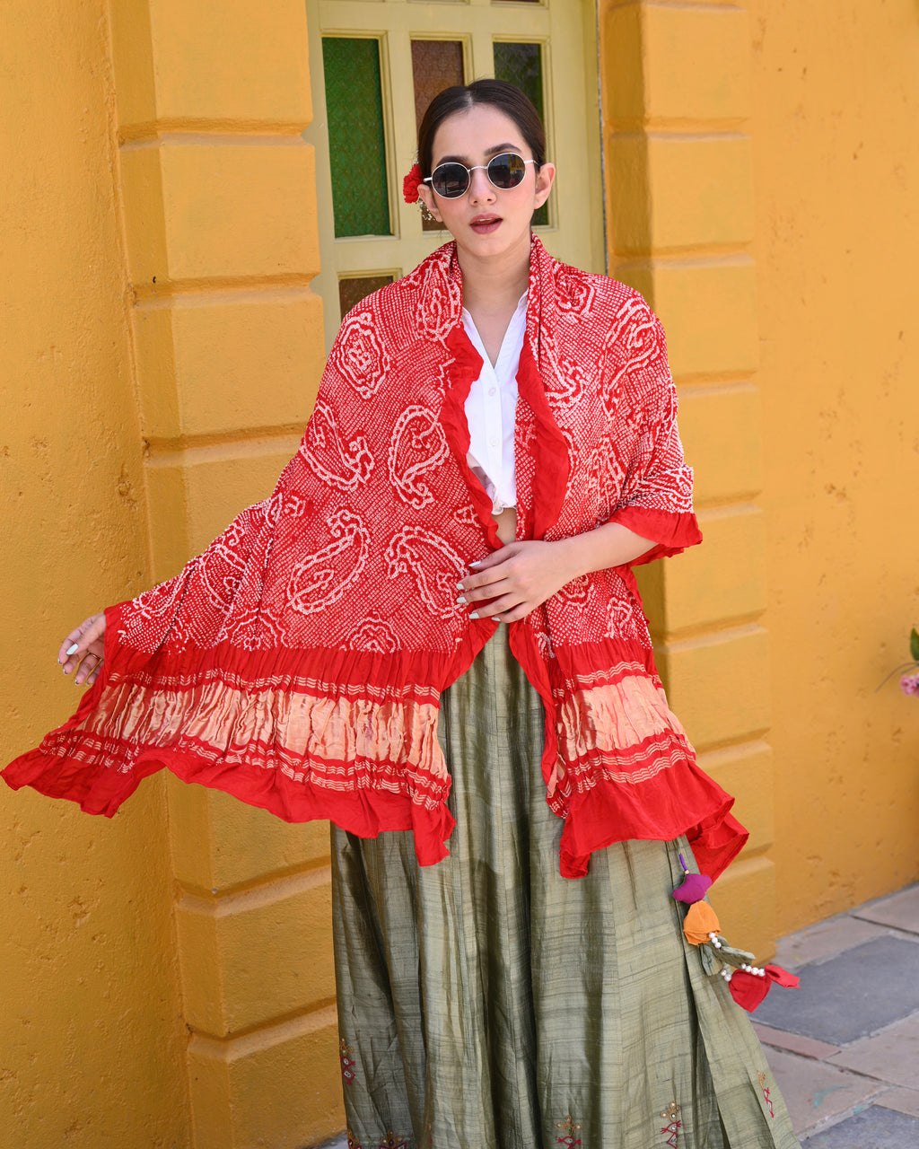 RED PAISLEY BANDHANI SILK DUPATTA