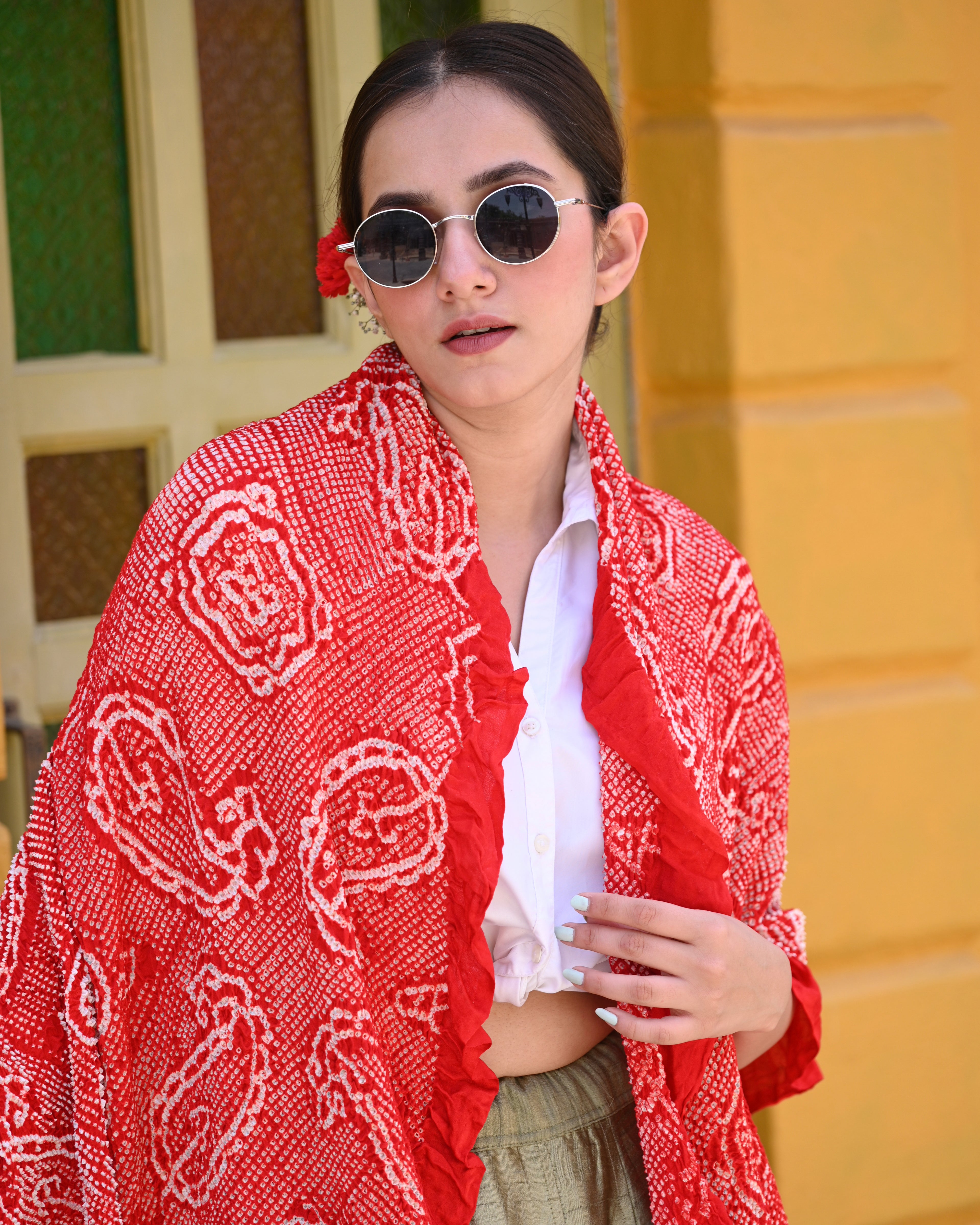 RED PAISLEY BANDHANI SILK DUPATTA