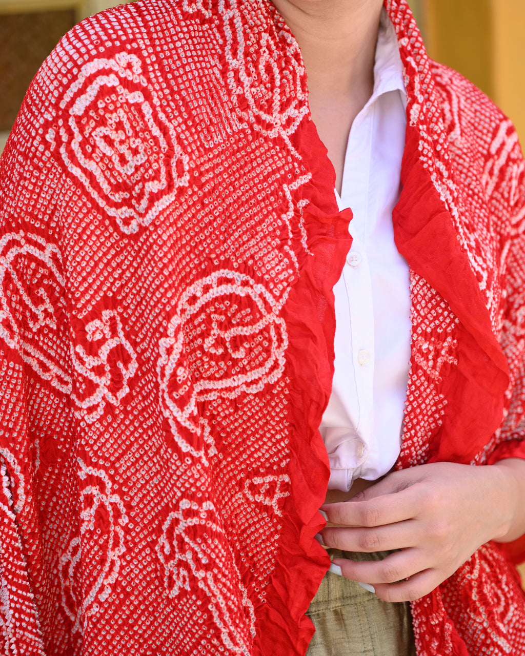RED PAISLEY BANDHANI SILK DUPATTA