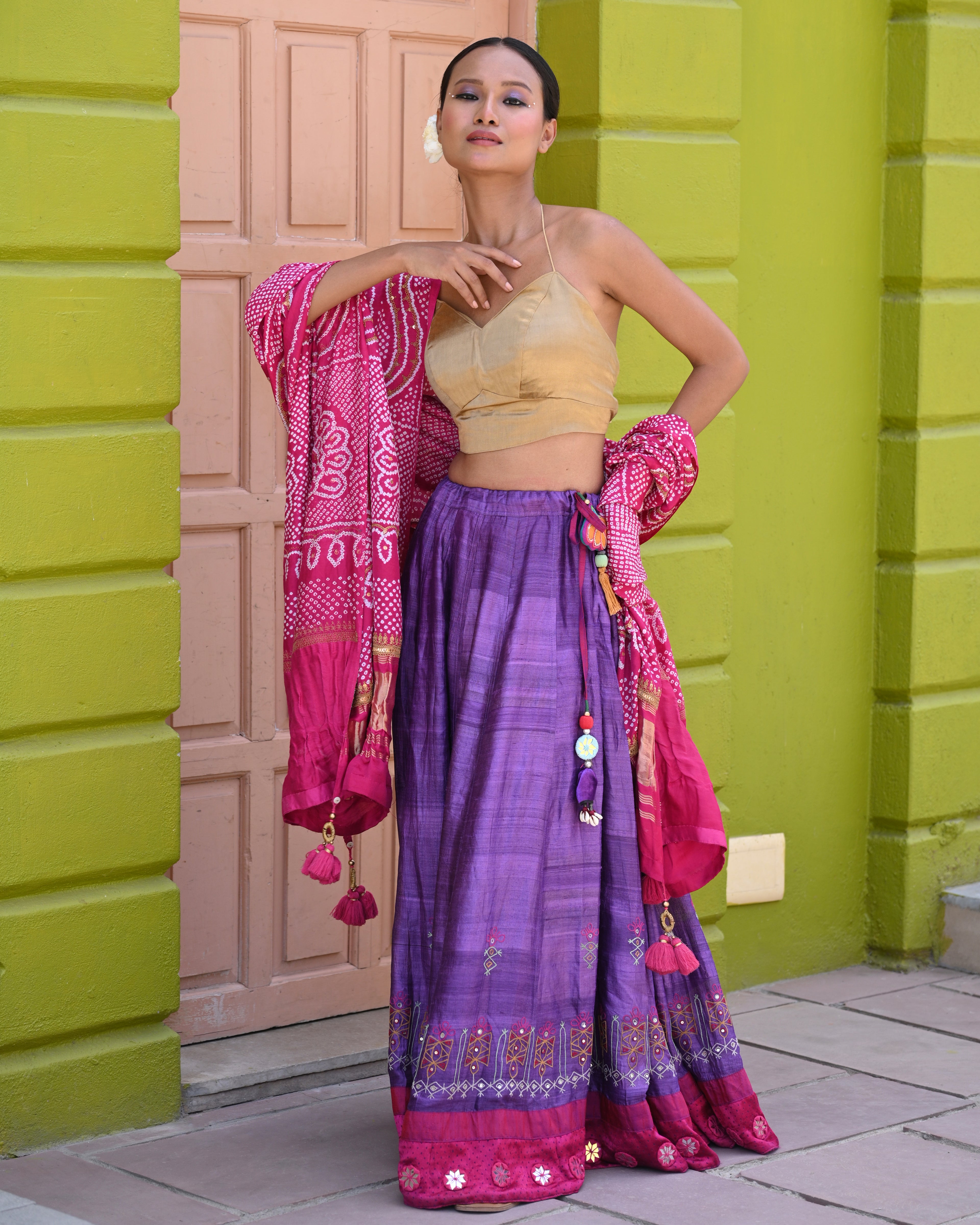 PINK CLASSIC TRADITIONAL BANDHANI SILK DUPATTA WITH MARODI WORK AND TASSELS