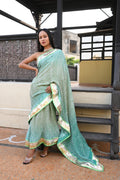 LIGHT GREEN F12 CHEVRON BANDHANI SILK SAREE WITH LAMPI BORDER AND TASSELS