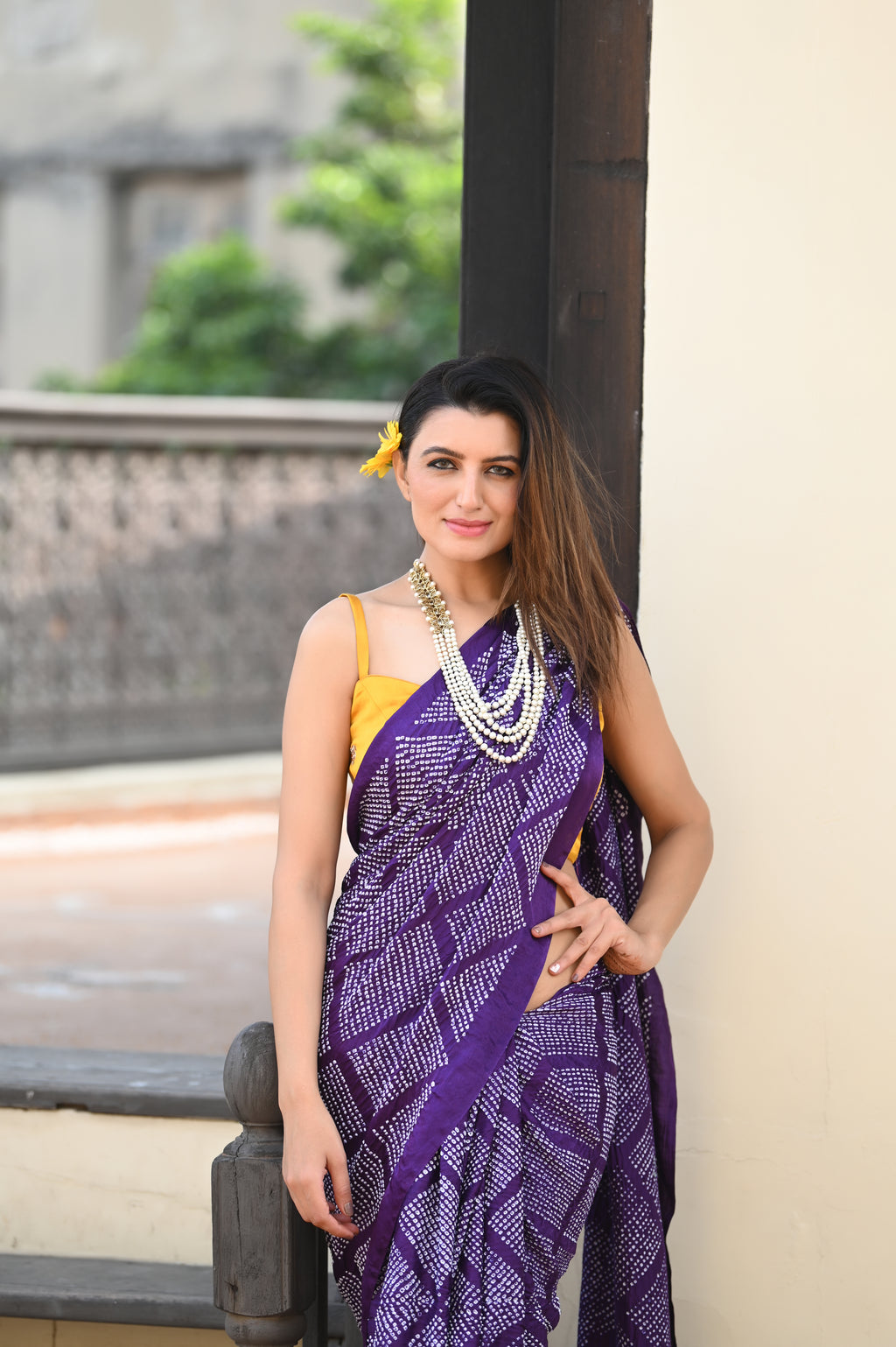 PURPLE DIAMOND GEOMETRIC BANDHANI SAREE
