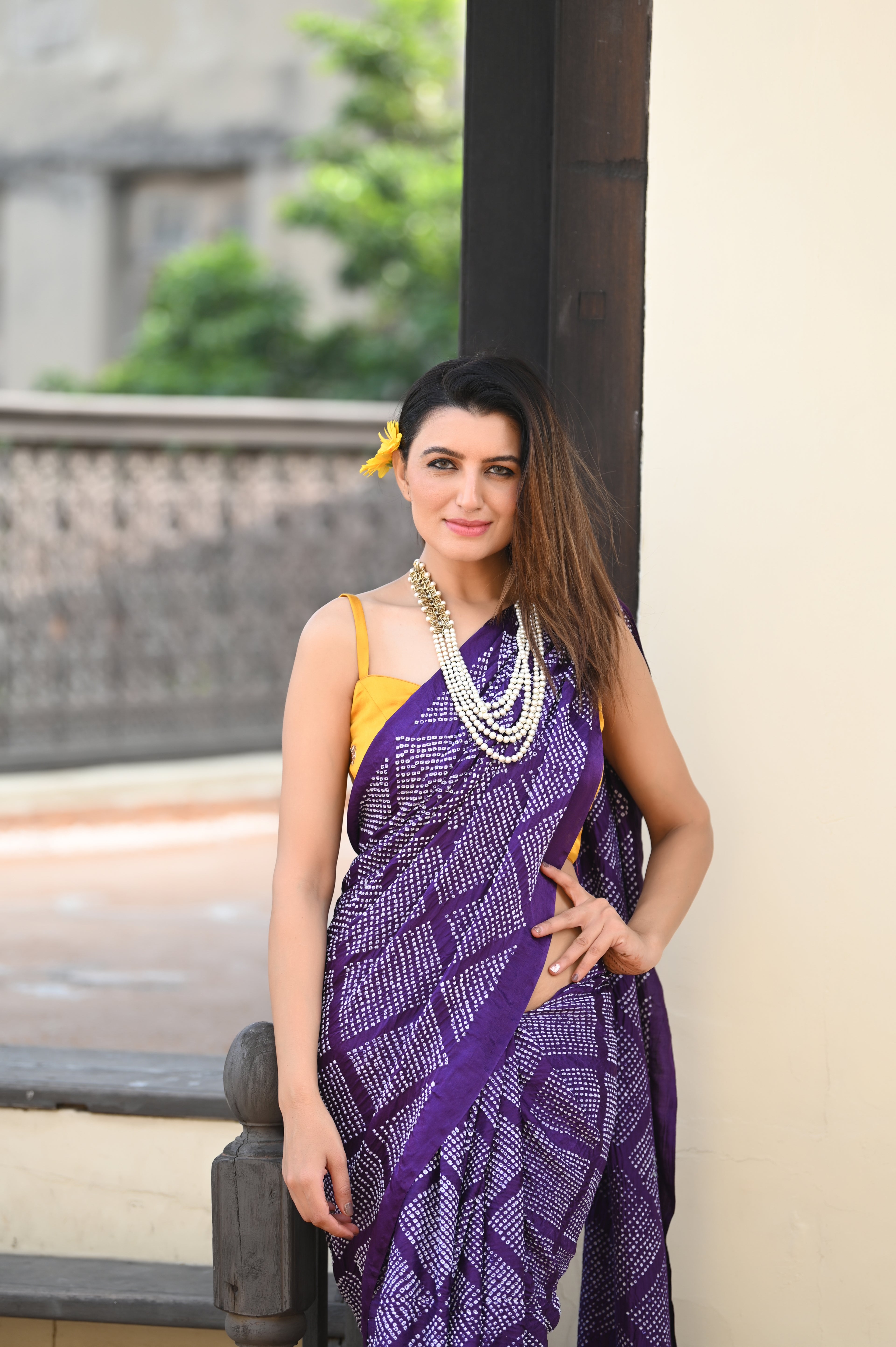 PURPLE DIAMOND GEOMETRIC BANDHANI SAREE