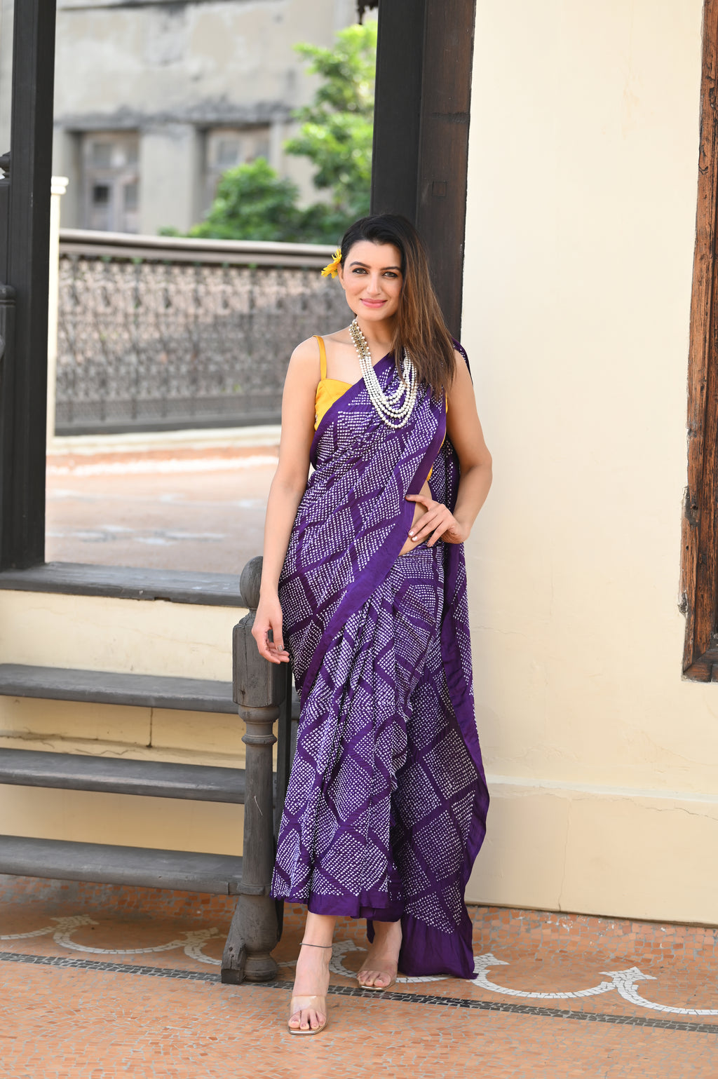PURPLE DIAMOND GEOMETRIC BANDHANI SAREE